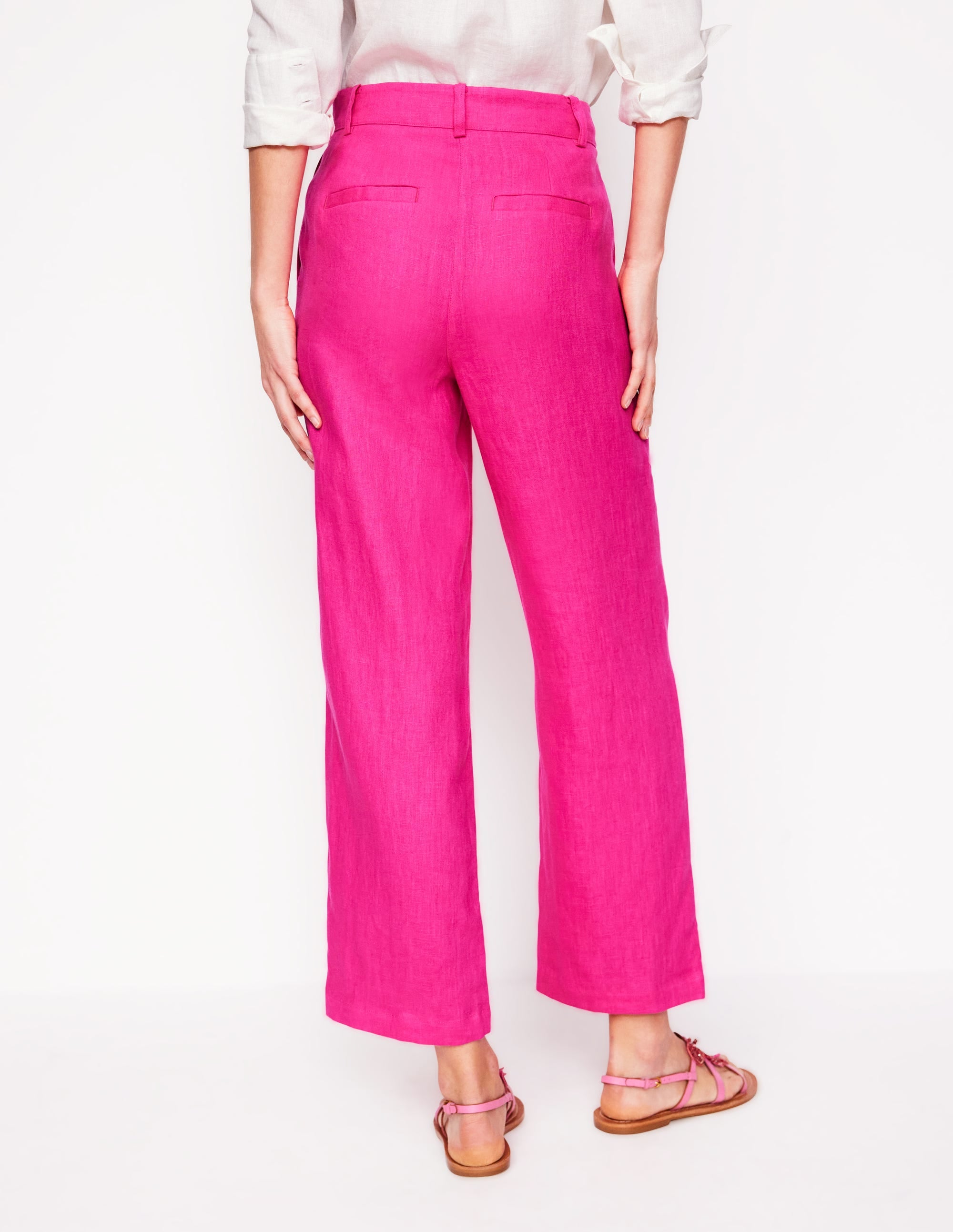 Westbourne Crop Linen Trousers-Pink Peony - Image 3