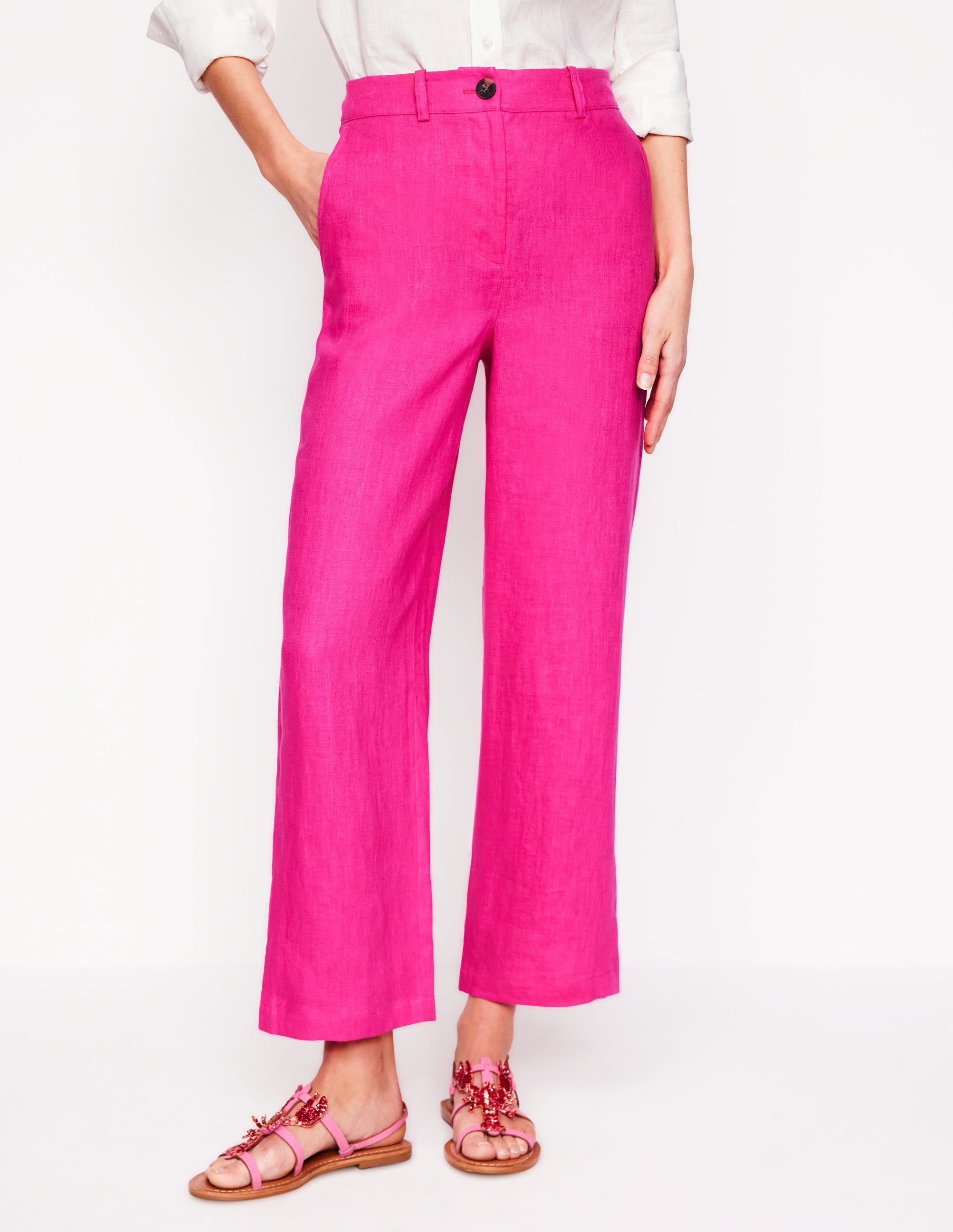 Westbourne Crop Linen Trousers-Pink Peony - Image 4