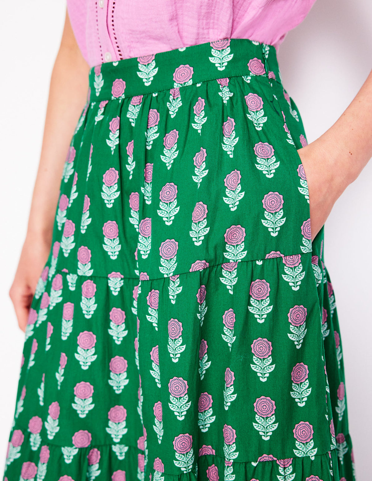Nadia Poplin Maxi Skirt-Green Stamp, Dahlia Sprig - Image 2