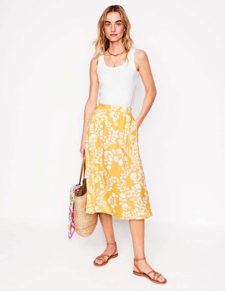 Hattie Poplin Midi Skirt-Yellow, Vine Silhouette