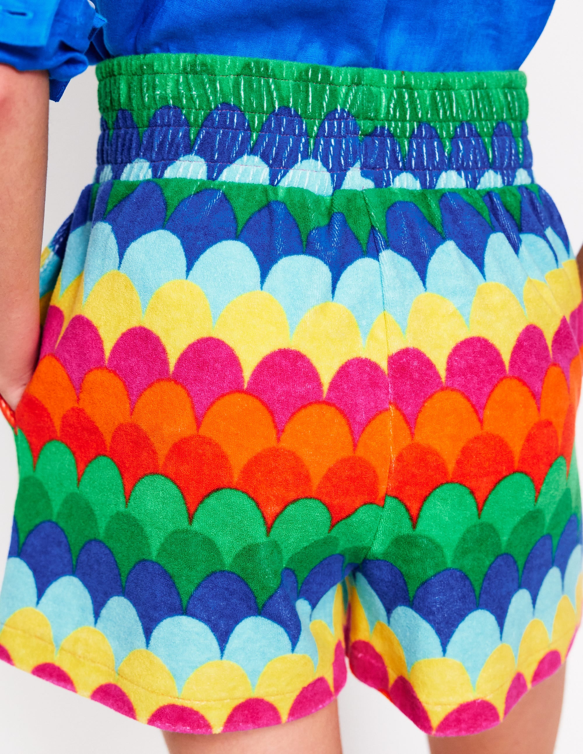 Smocked Towelling Short-Multi, Scallop Stripe - Image 2