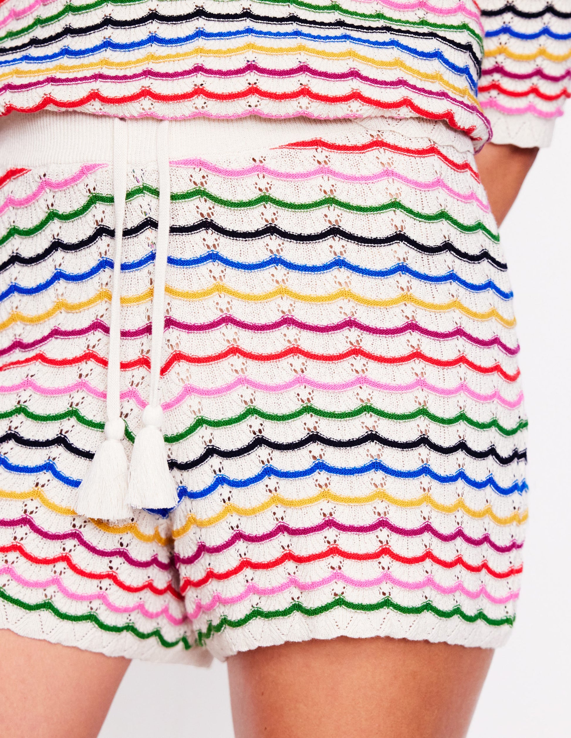 Textured Knitted Shorts-Multi Stripe-2