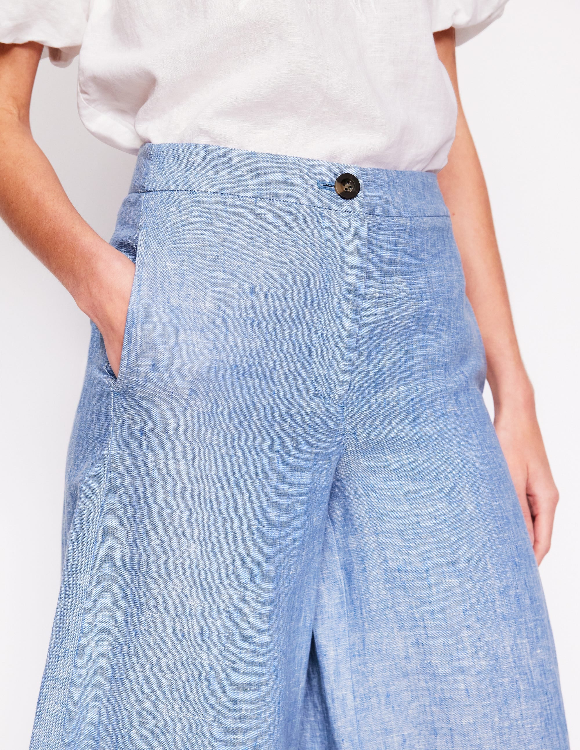 Wide Crop Linen Trousers-Grey Blue Chambray - Image 2