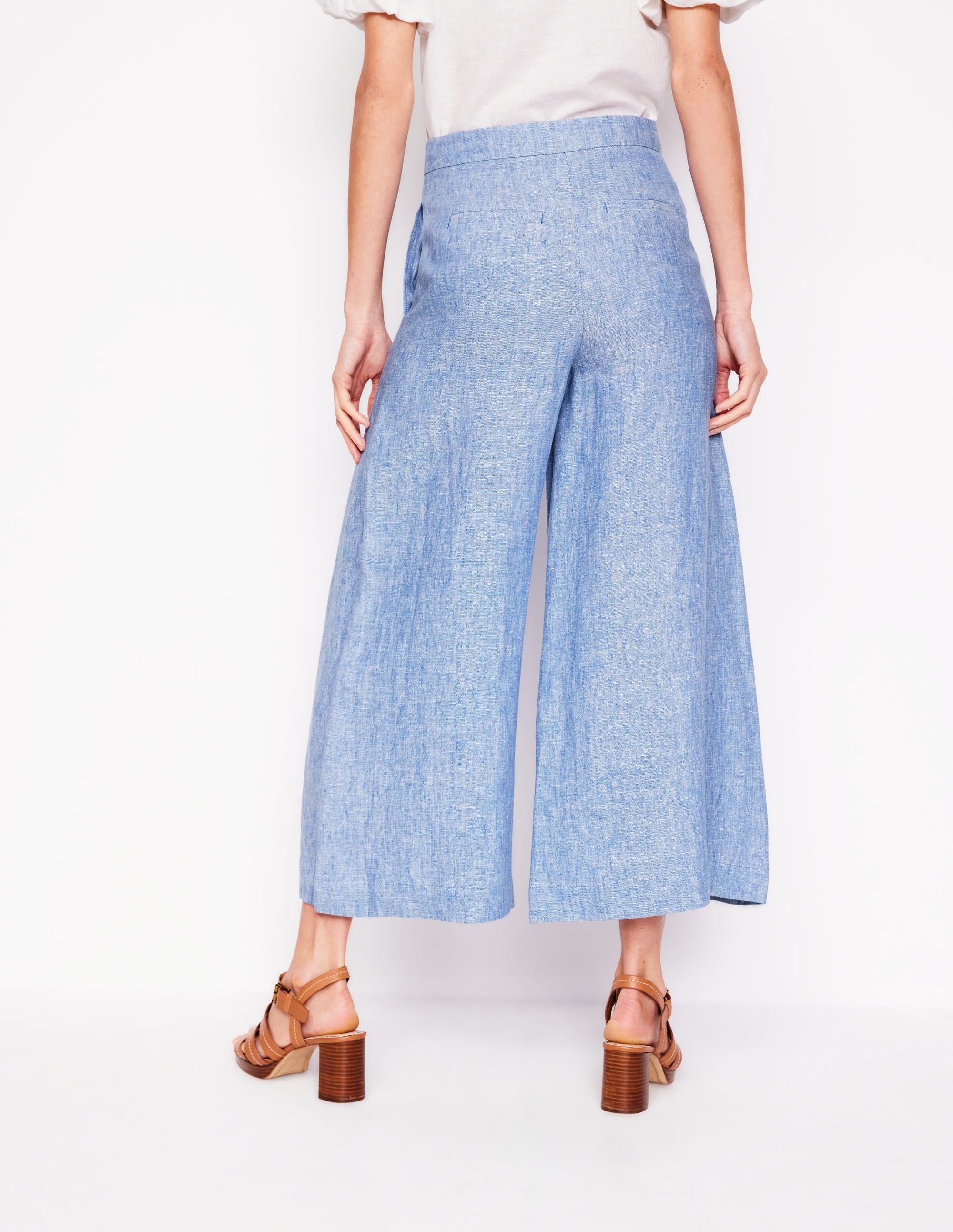 Wide Crop Linen Trousers-Grey Blue Chambray - Image 3