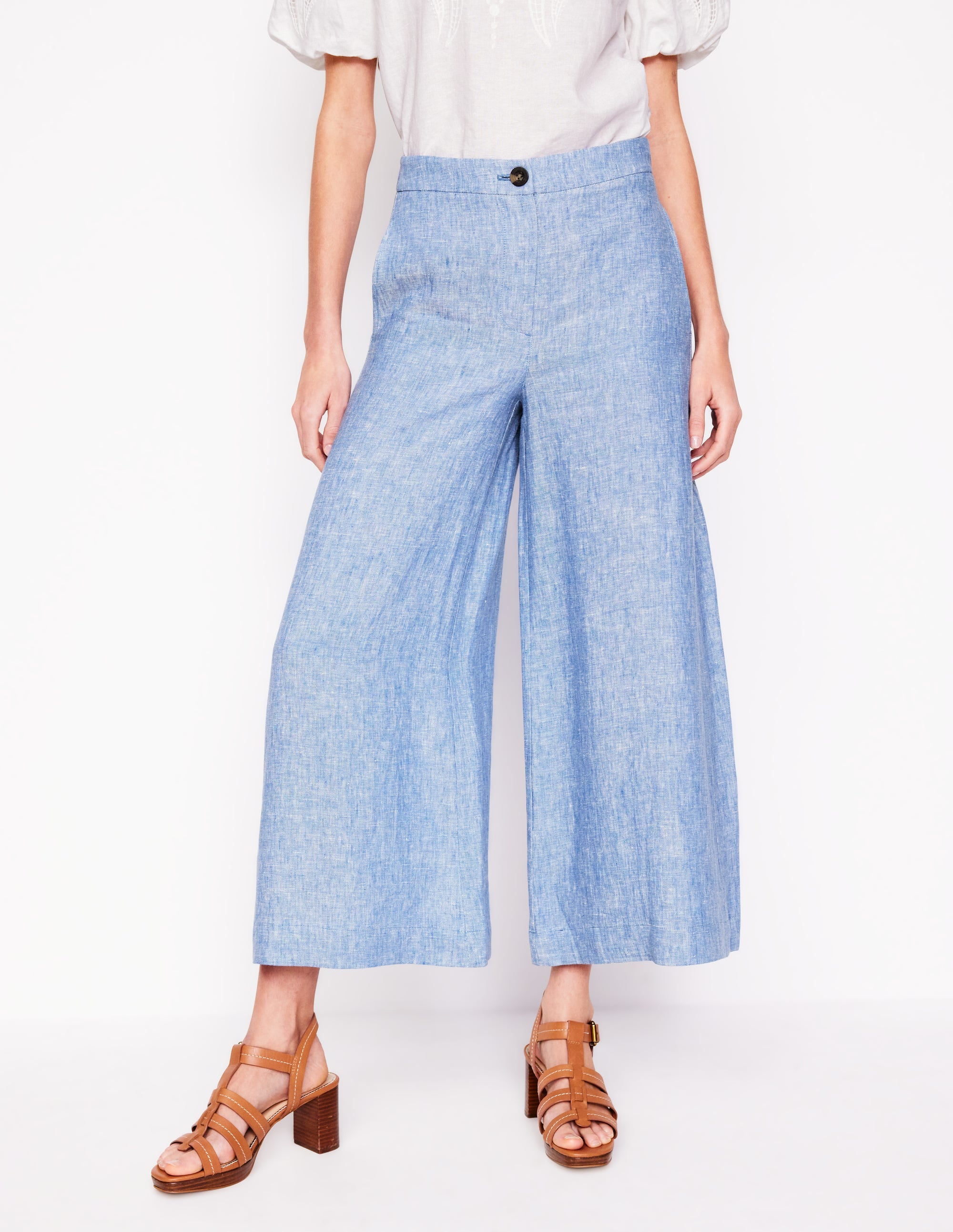 Wide Crop Linen Trousers-Grey Blue Chambray - Image 4