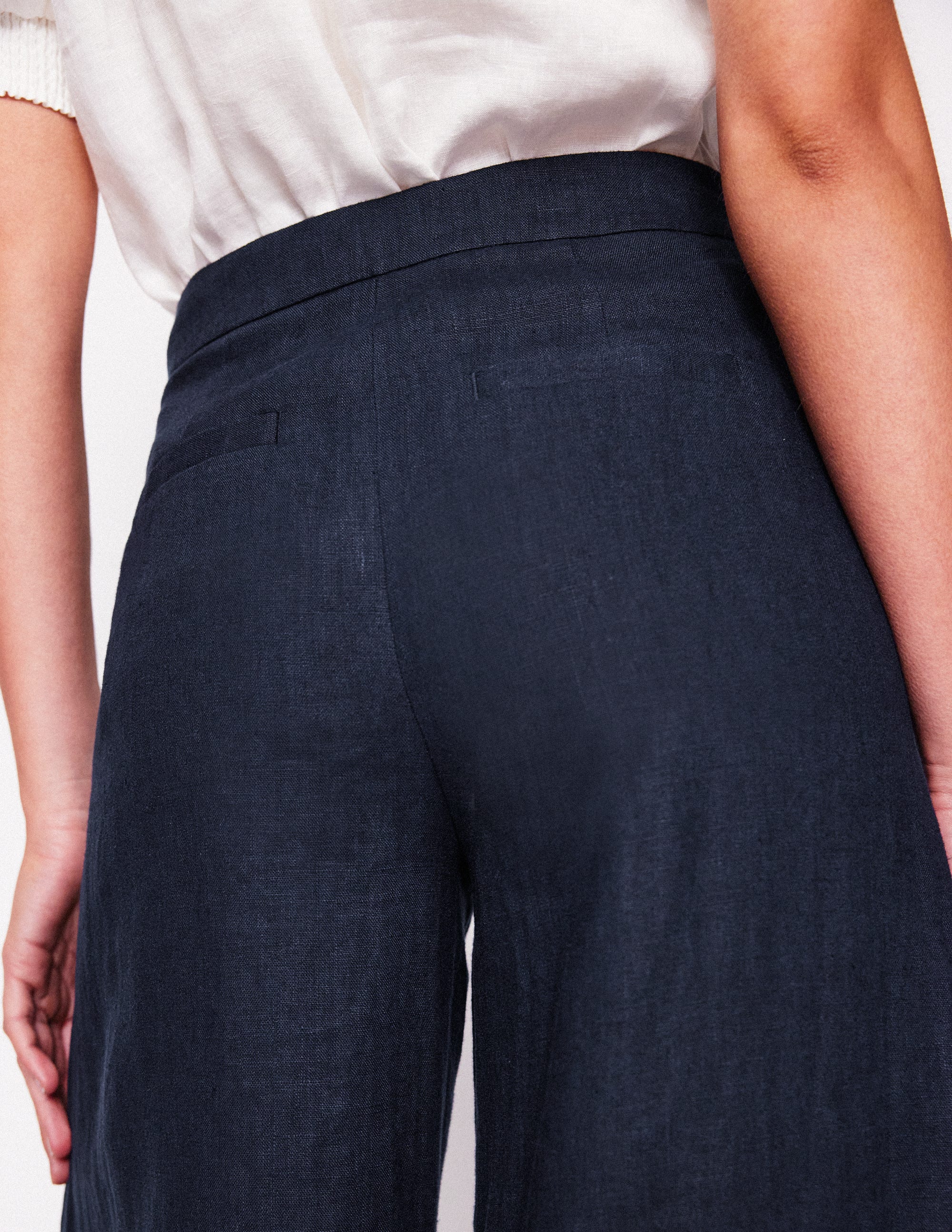 Wide Crop Linen Trousers-Navy - Image 2