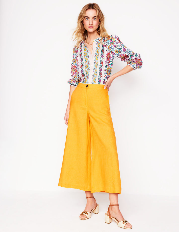 Wide Crop Linen Trousers-Summers Sun Yellow
