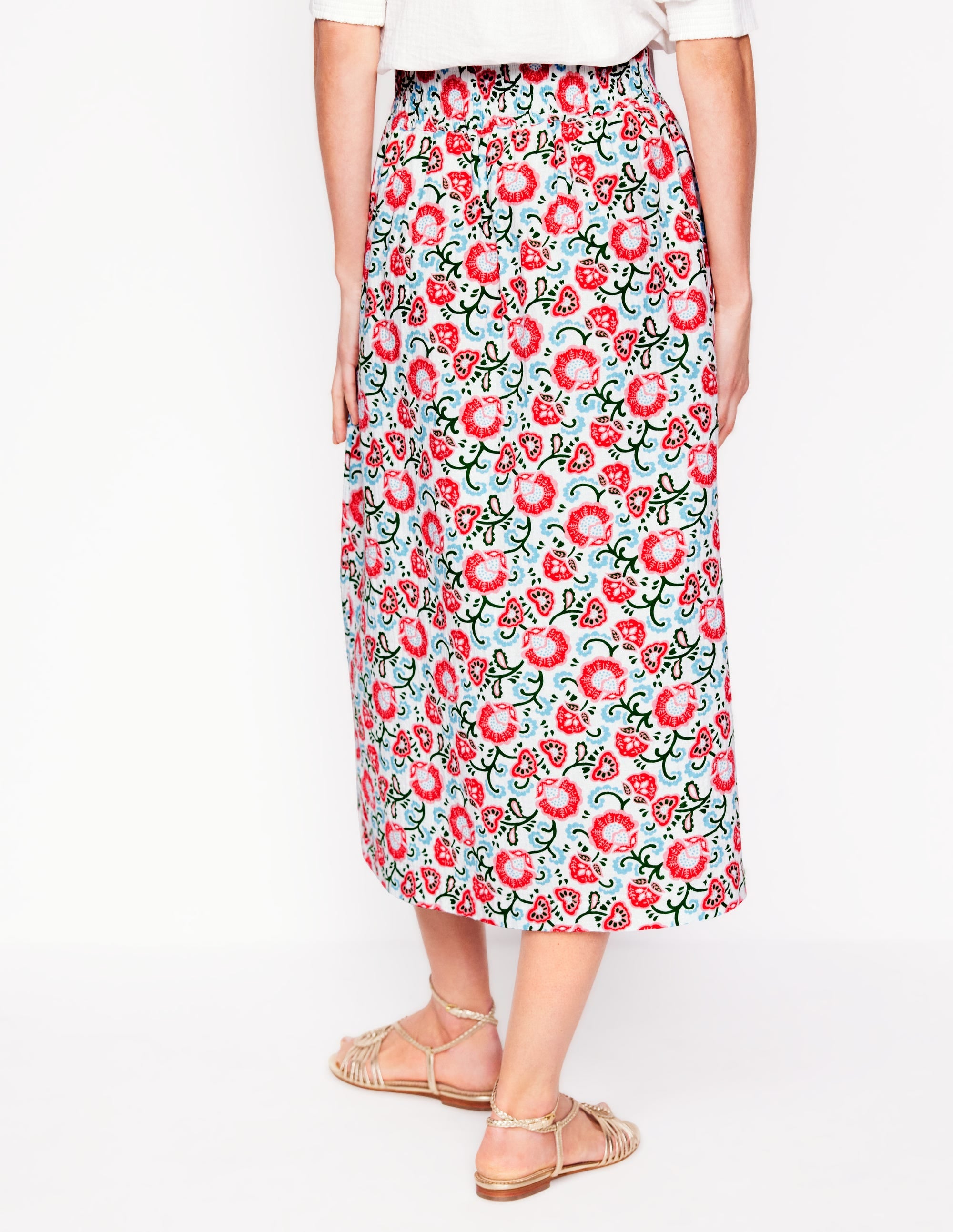Double Cloth Smocked Skirt-Ivory, Garden Vine - Image 3