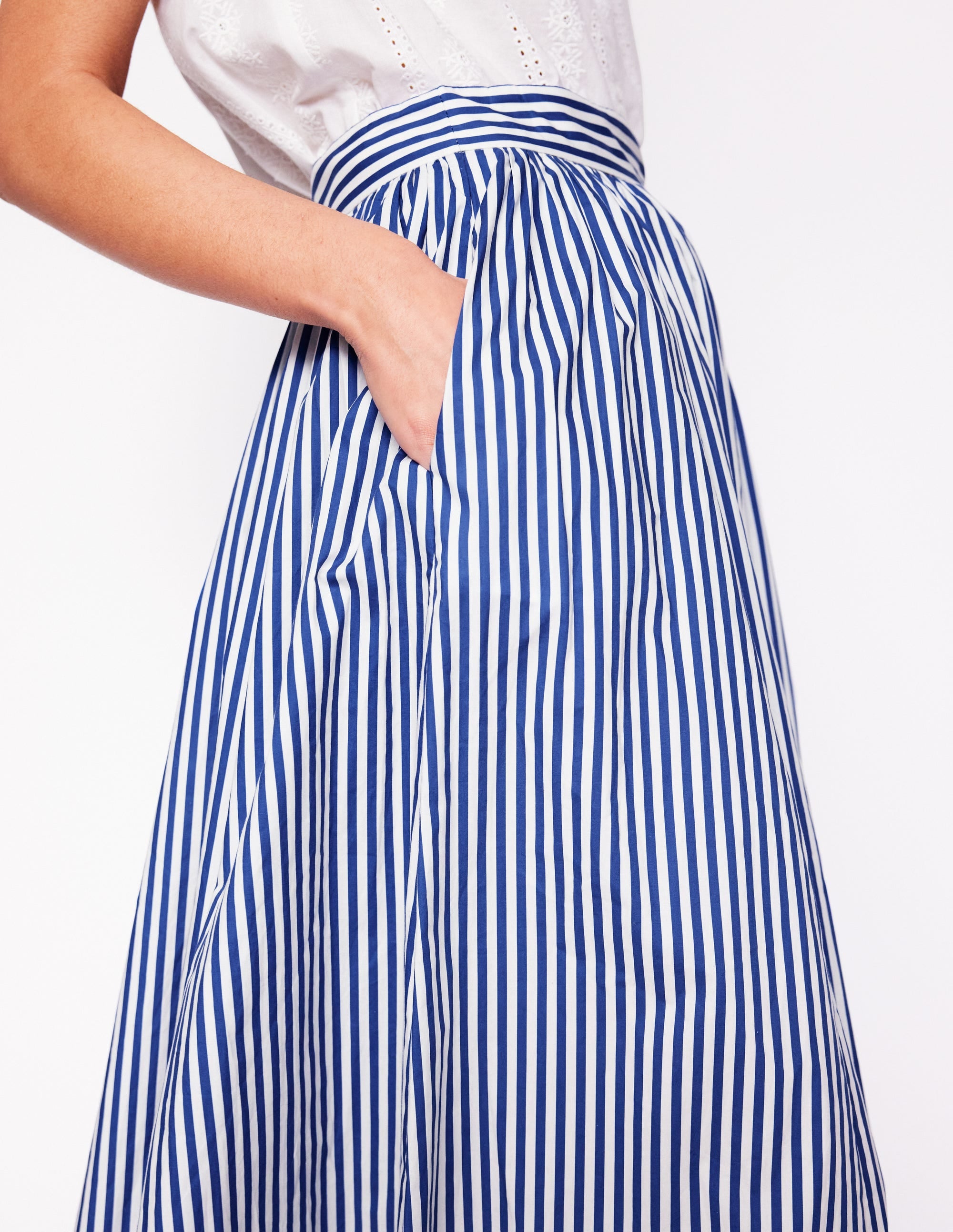 Full Poplin Maxi Skirt-Kingfisher Blue, Fine Stripe - Image 2