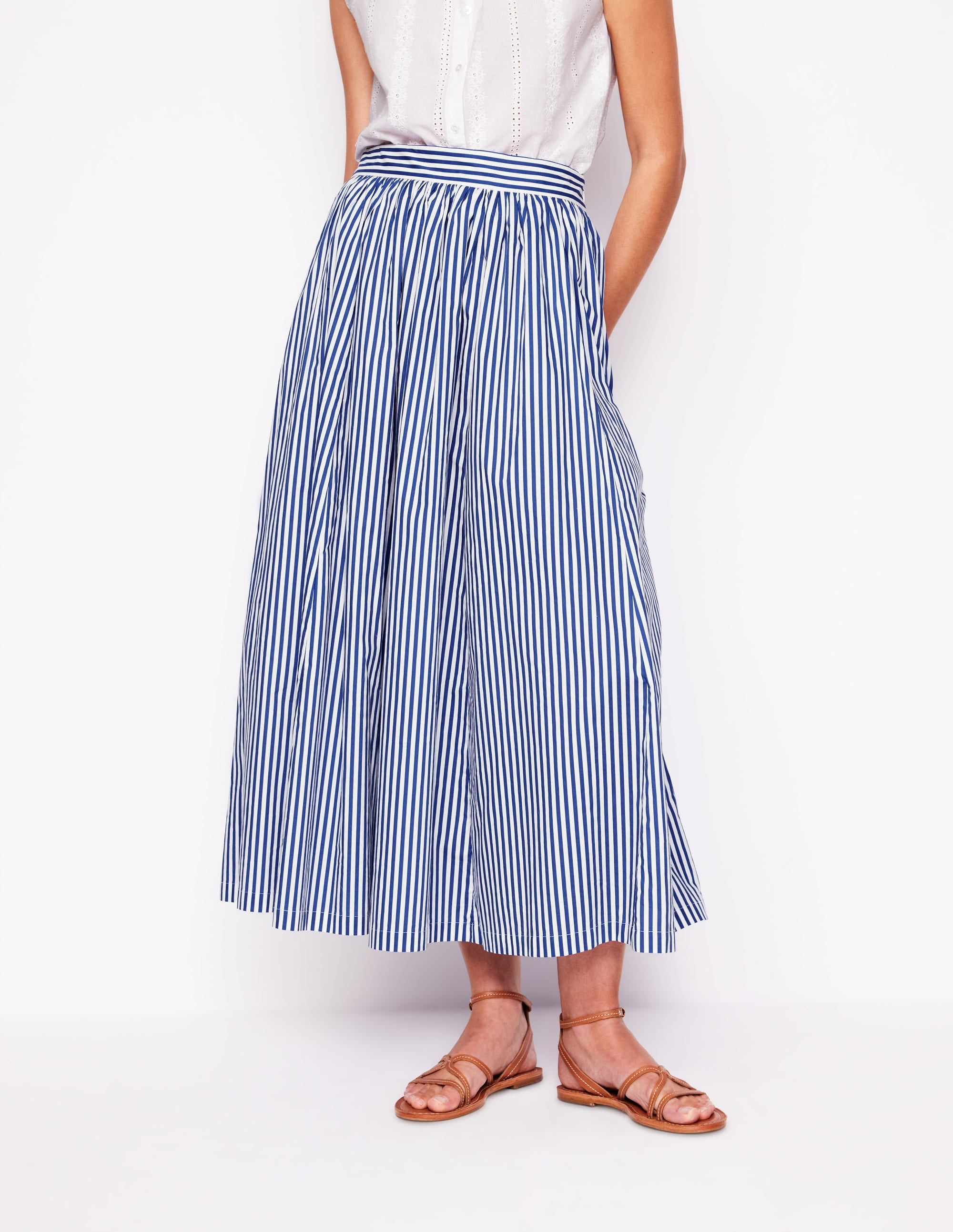 Full Poplin Maxi Skirt-Kingfisher Blue, Fine Stripe - Image 4