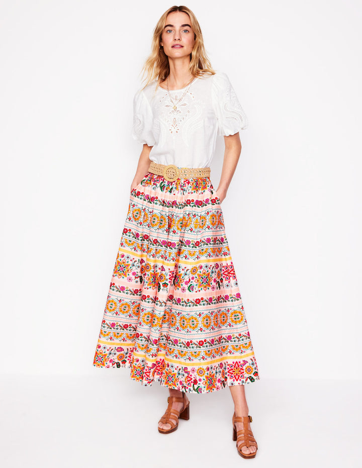 Full Poplin Maxi Skirt-Ivory, Botanical Sprig
