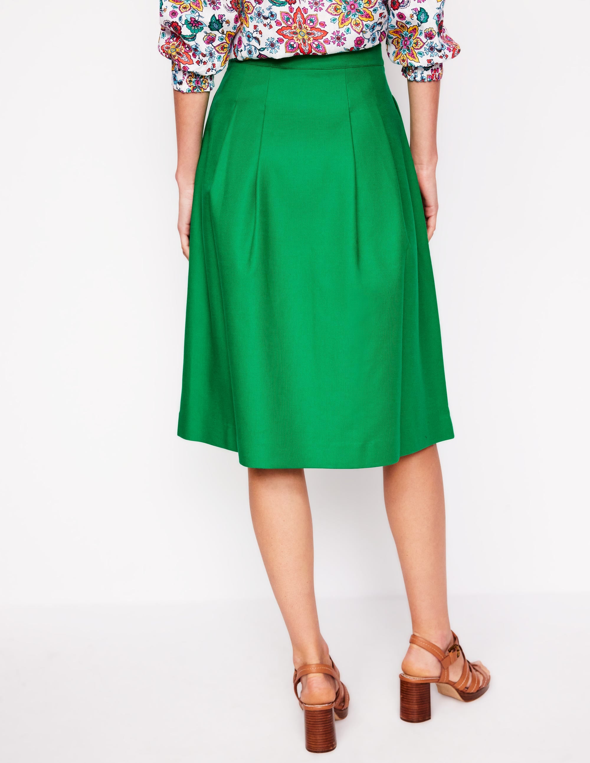 Pleat Detail Midi Skirt-Rich Emerald - Image 3