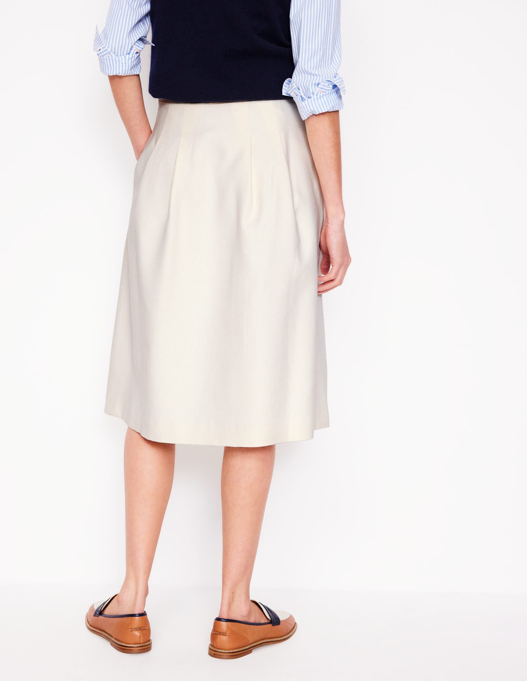 Pleat Detail Midi Skirt-Ivory - Image 3