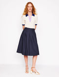 Pleat Detail Midi Skirt-Navy