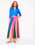 Linen Flippy Maxi Skirt-Multi Colourblock
