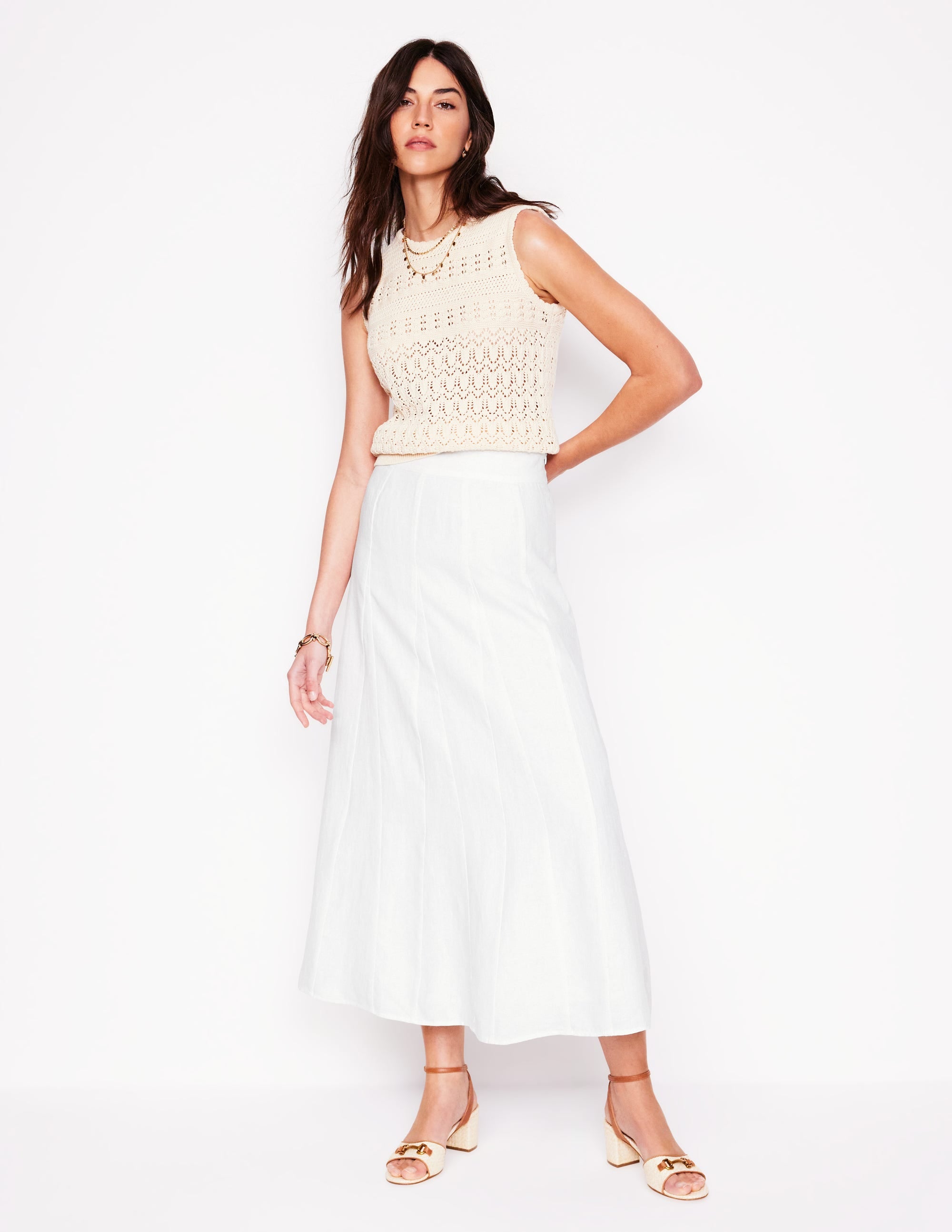 Linen Flippy Maxi Skirt-White - Image 1