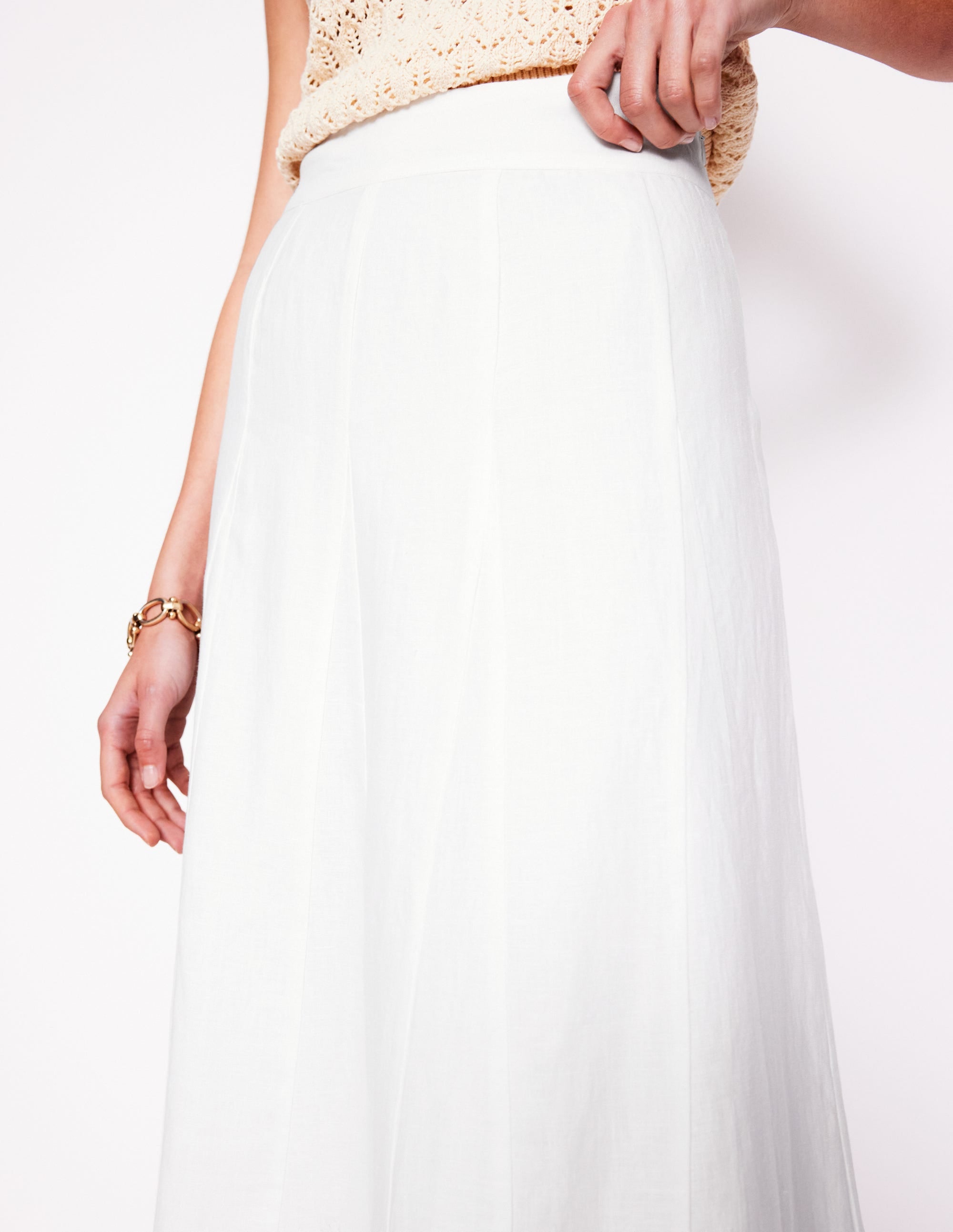 Linen Flippy Maxi Skirt-White - Image 2