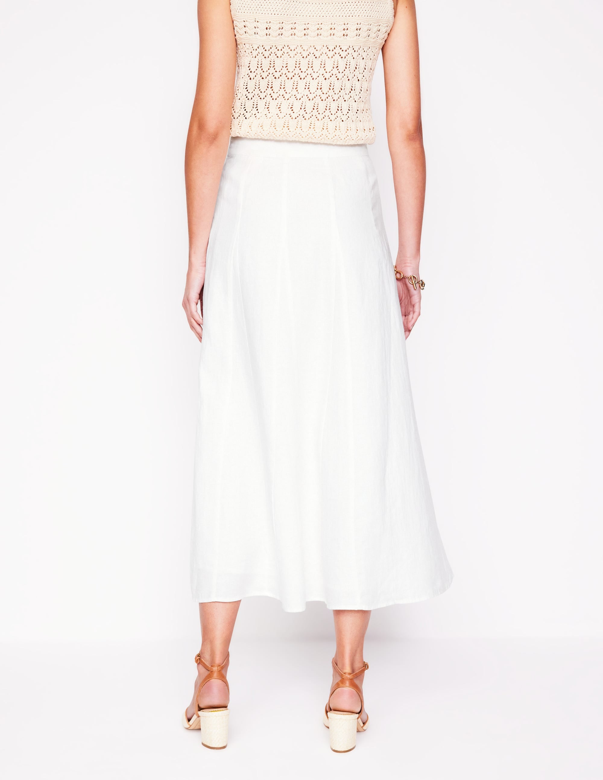 Linen Flippy Maxi Skirt-White - Image 3