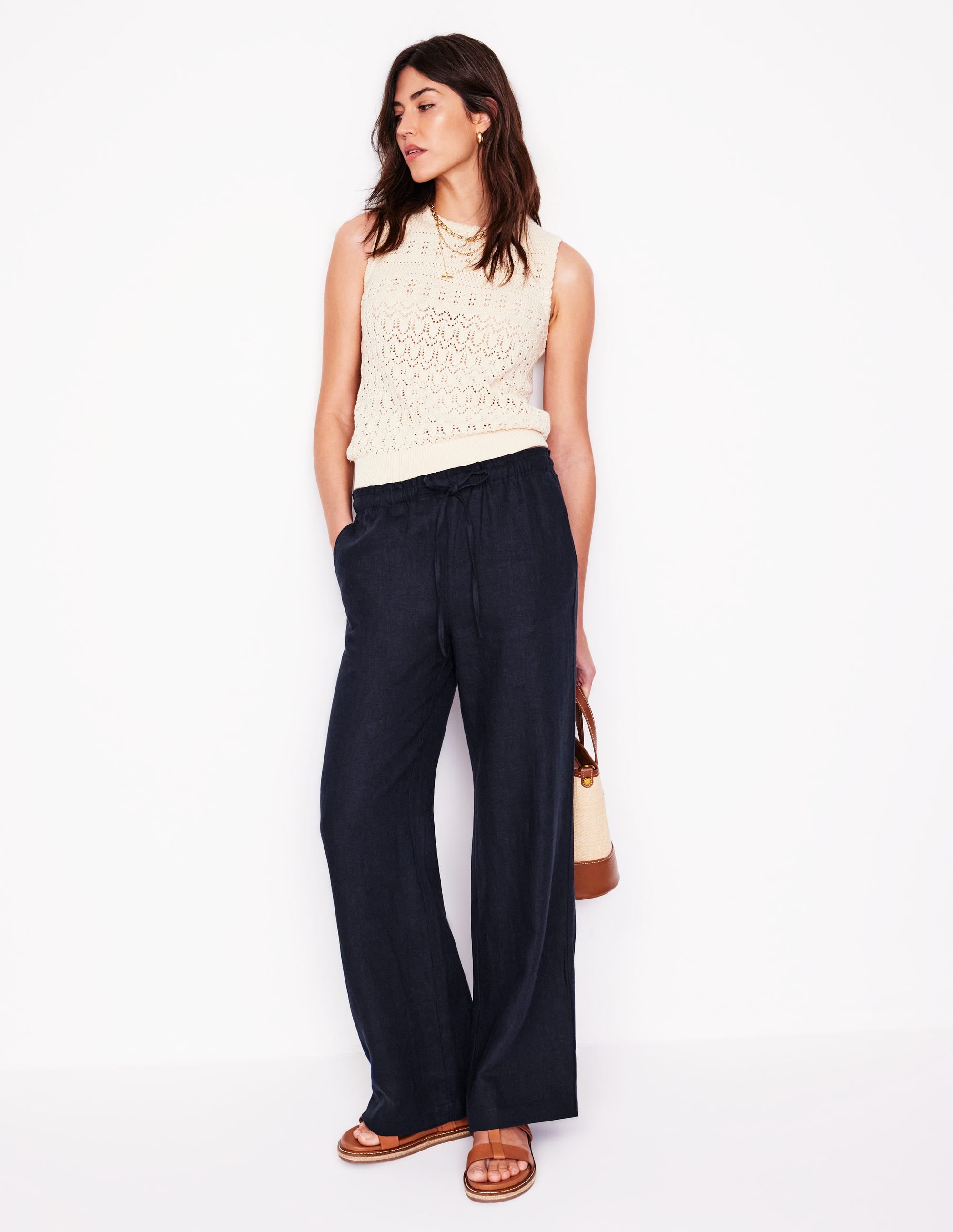 Islington Linen Trousers-Navy - Image 1