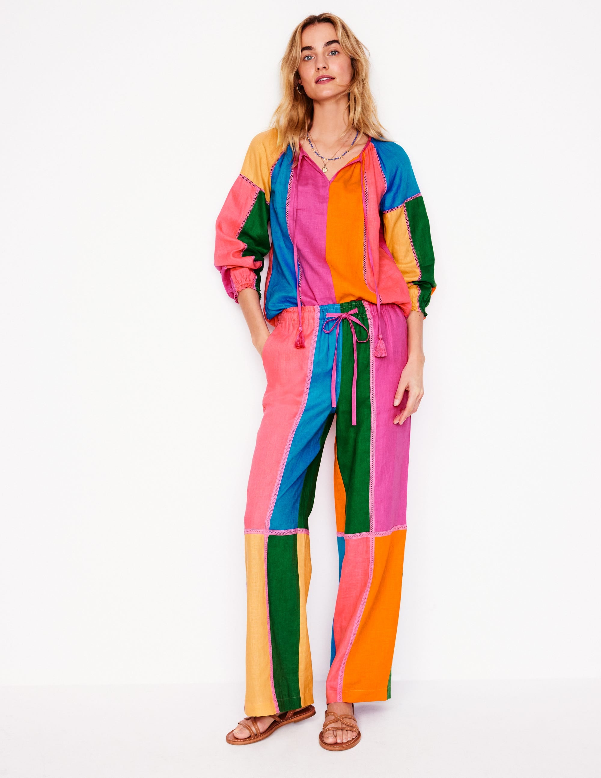 Islington Linen Trousers-Multi Colourblock - Image 1