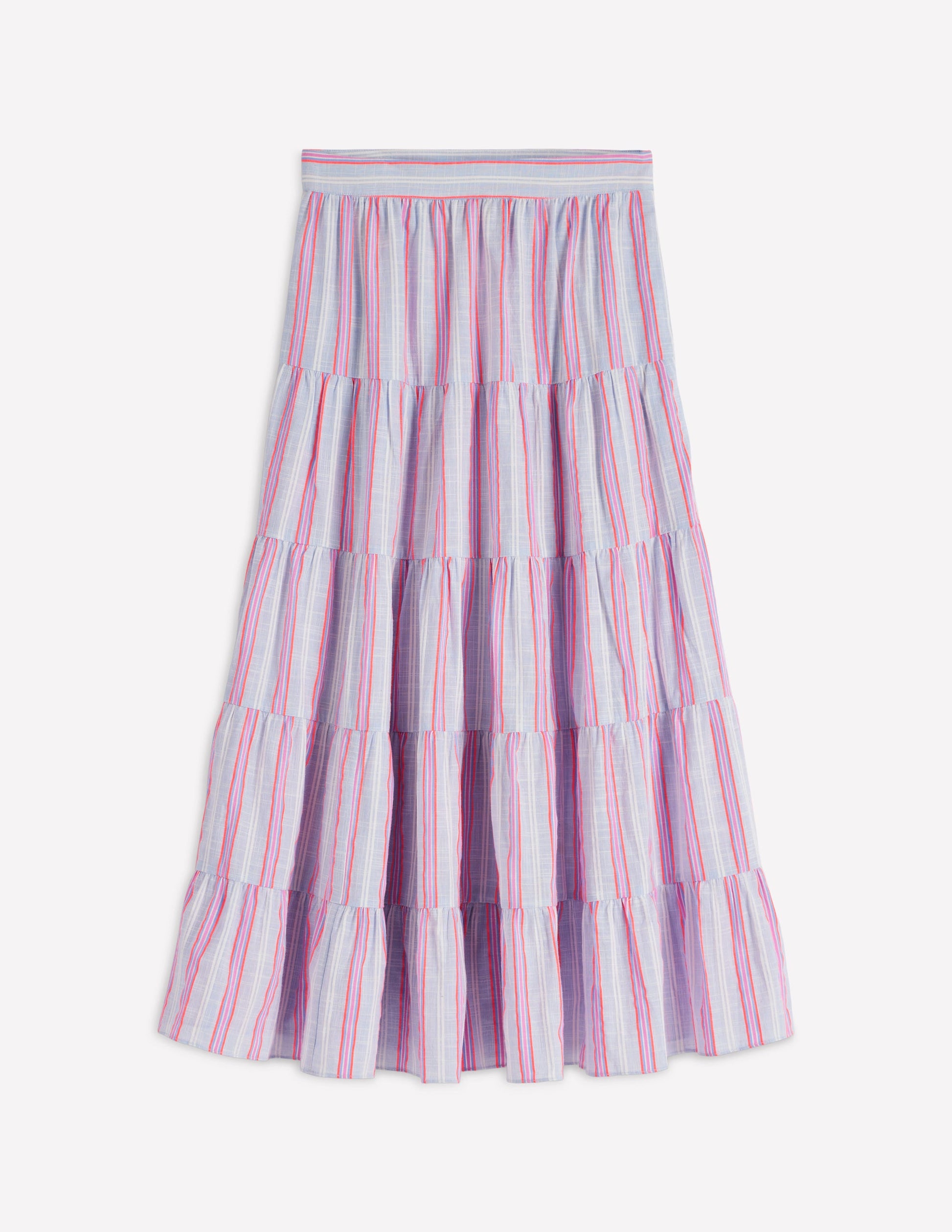 Tiered Poplin Midi Skirt-Metallic Stripe-5