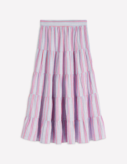Tiered Poplin Midi Skirt-Metallic Stripe-5
