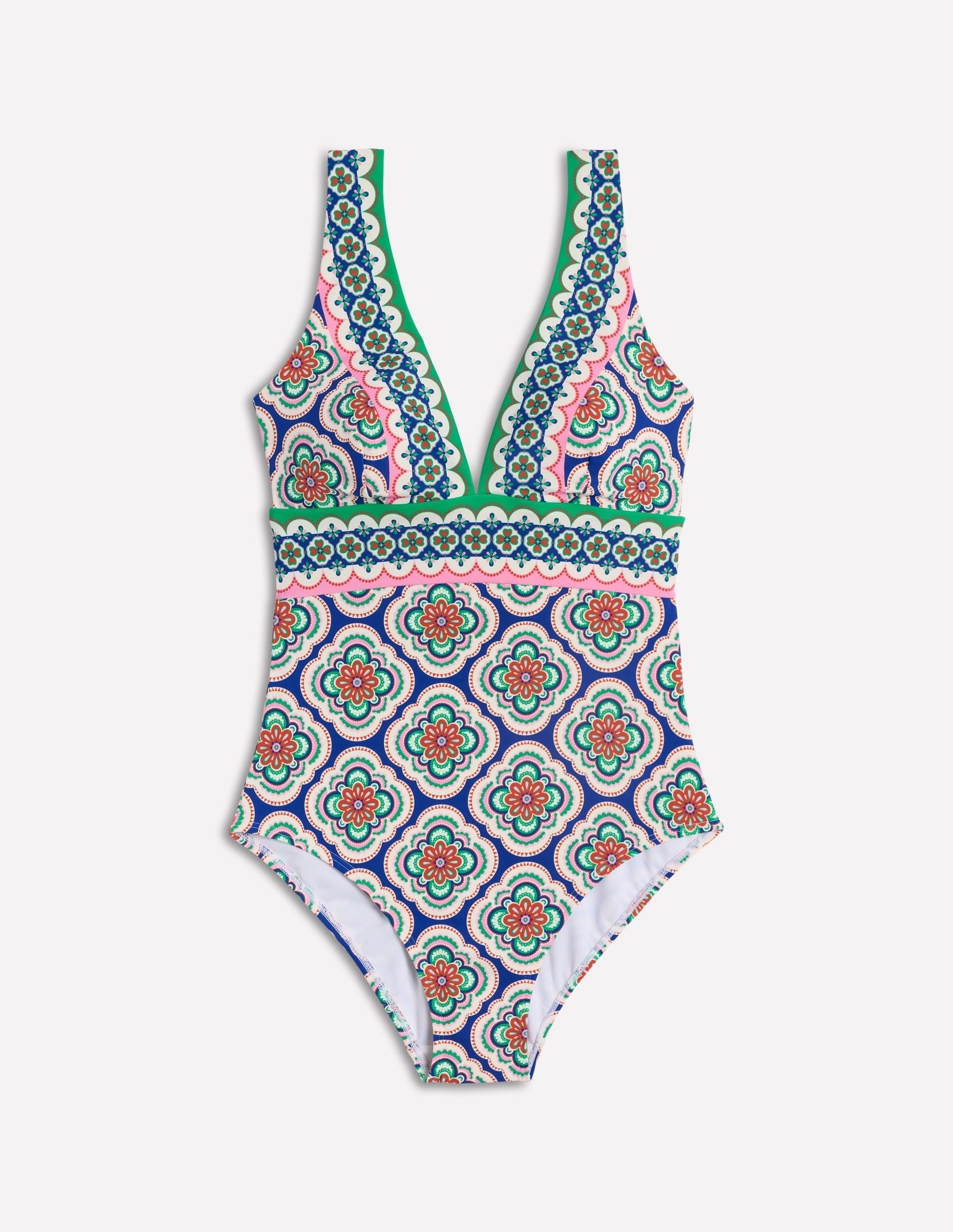 Porto V-neck Swimsuit-Bright Blue, Botanic Blush - Image 6