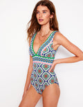 Porto V-neck Swimsuit-Bright Blue, Botanic Blush