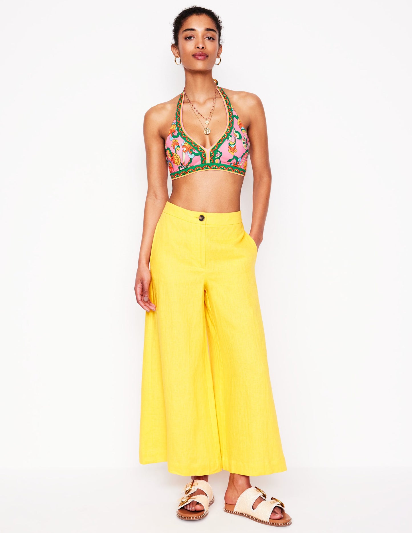 Ios V Panel Bikini Top-Pink Rose, Foliage Trail