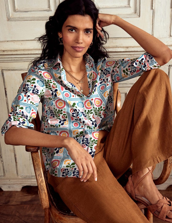 Sienna Cotton Shirt-Multi, Vine Tile