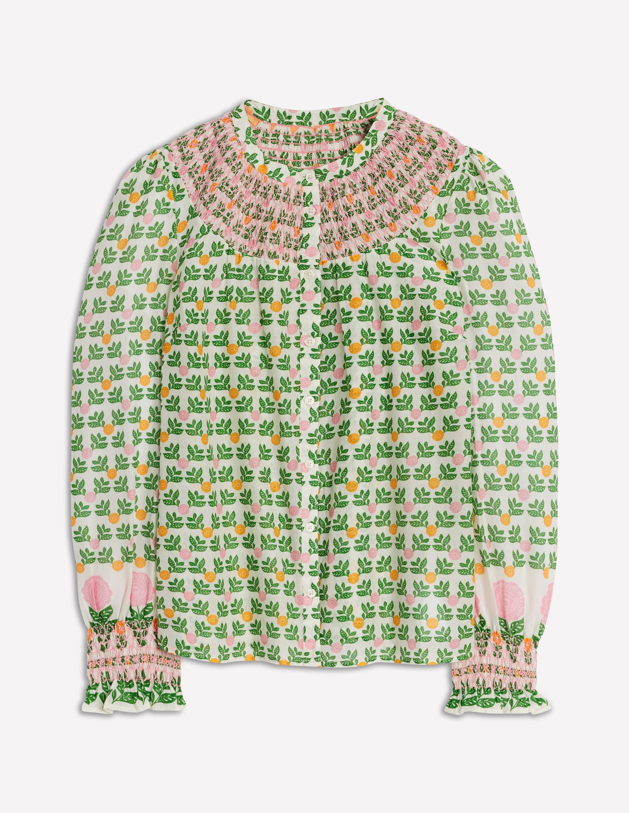Effie Smocked Blouse-Ivory Green, Dahlia Garden - Image 7