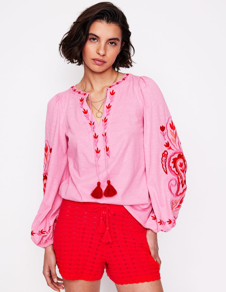 Nia Embroidered Top-Formica Pink