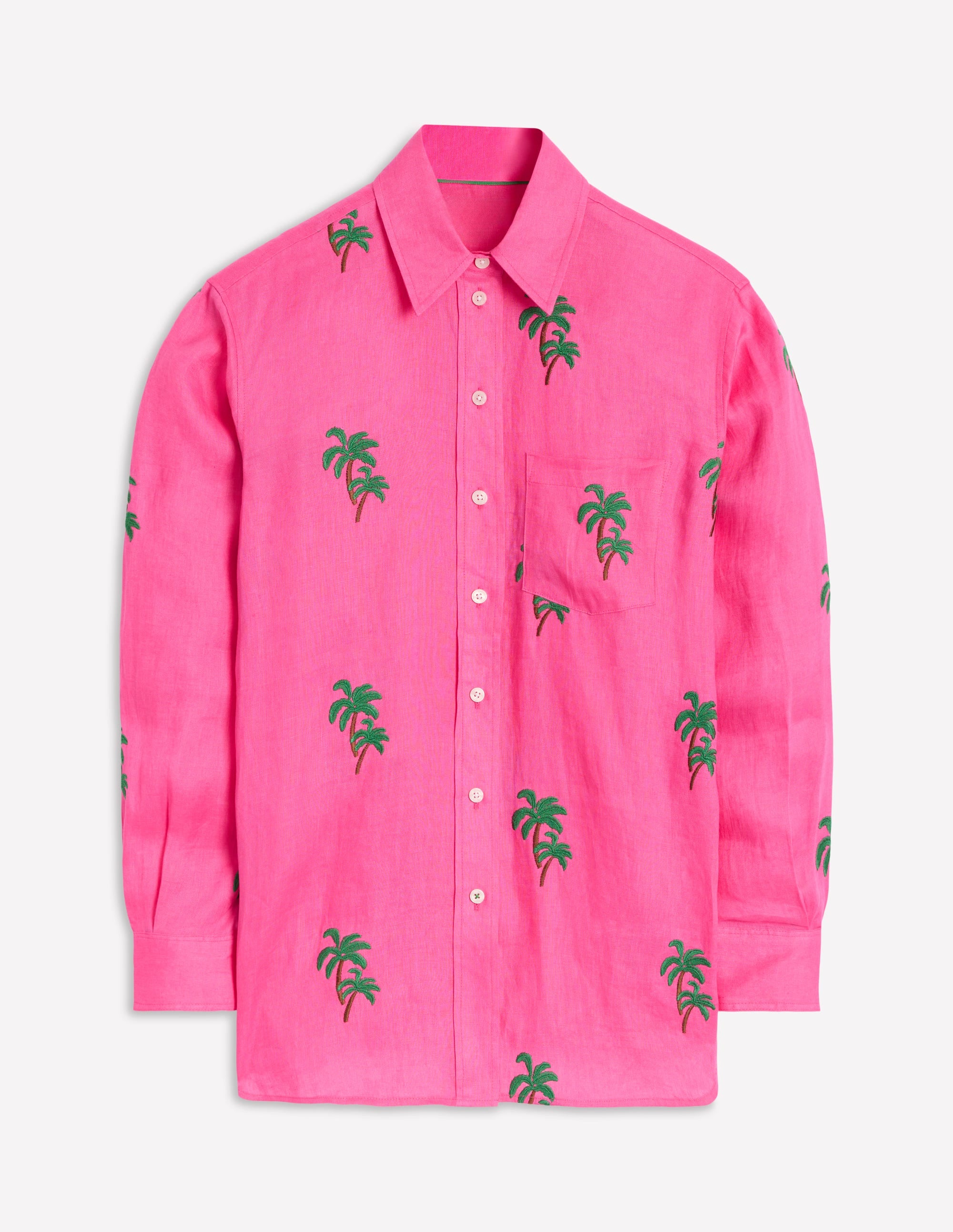 Sadie Relaxed Linen Shirt-Sorbet Pink, Palm Tree - Image 7