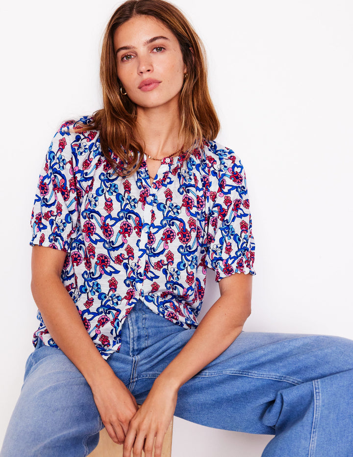 Isla Jersey Shirt-Ivory, Floral