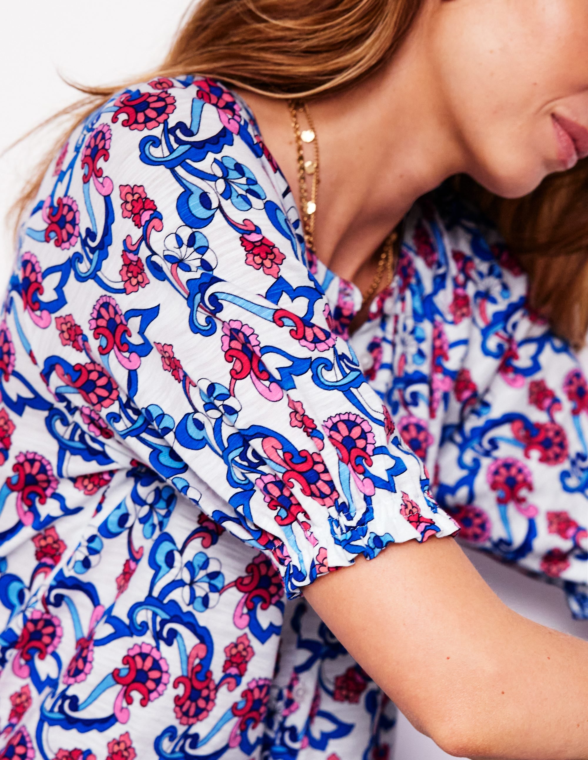 Isla Jersey Shirt-Ivory, Floral - Image 2