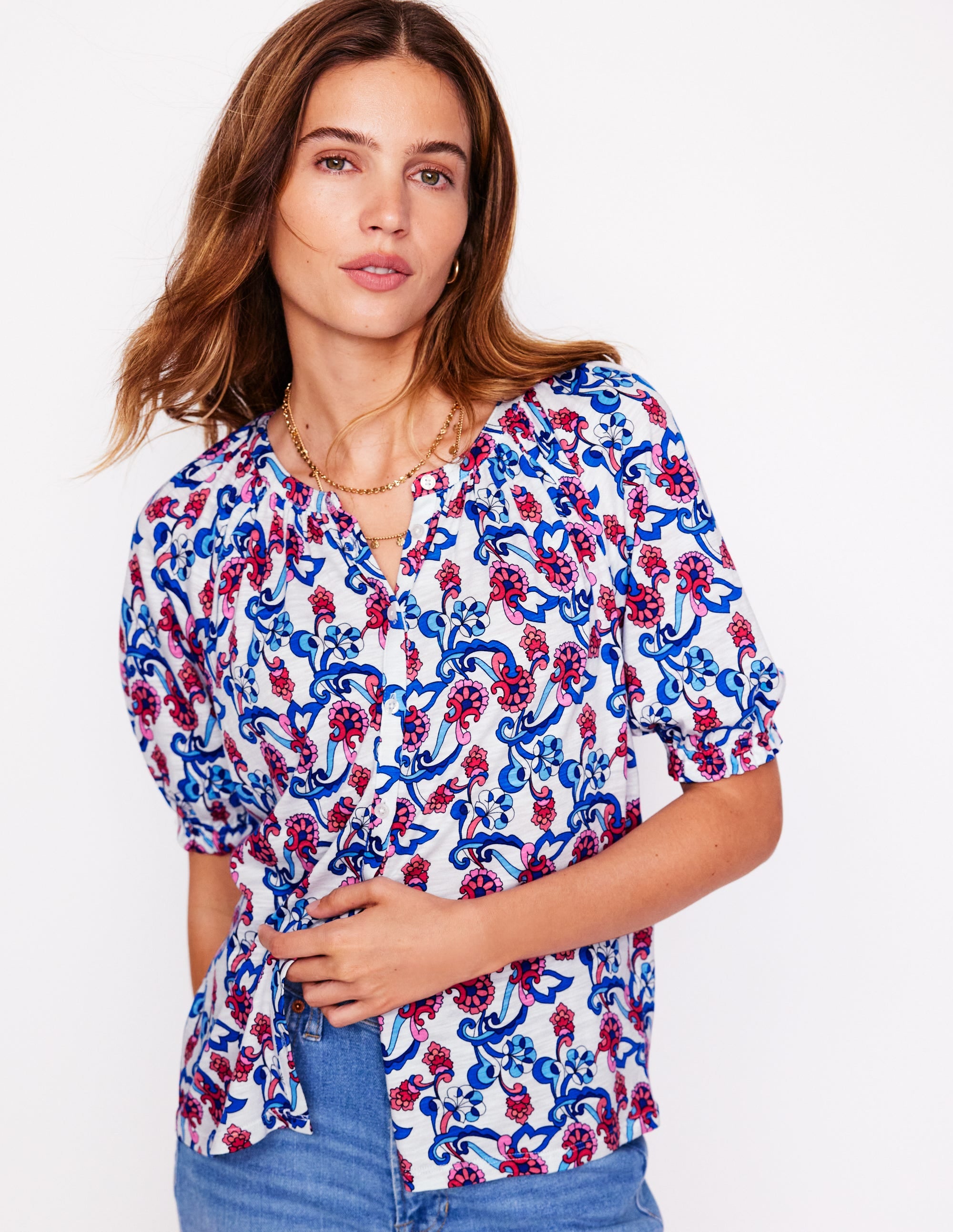 Isla Jersey Shirt-Ivory, Floral - Image 4