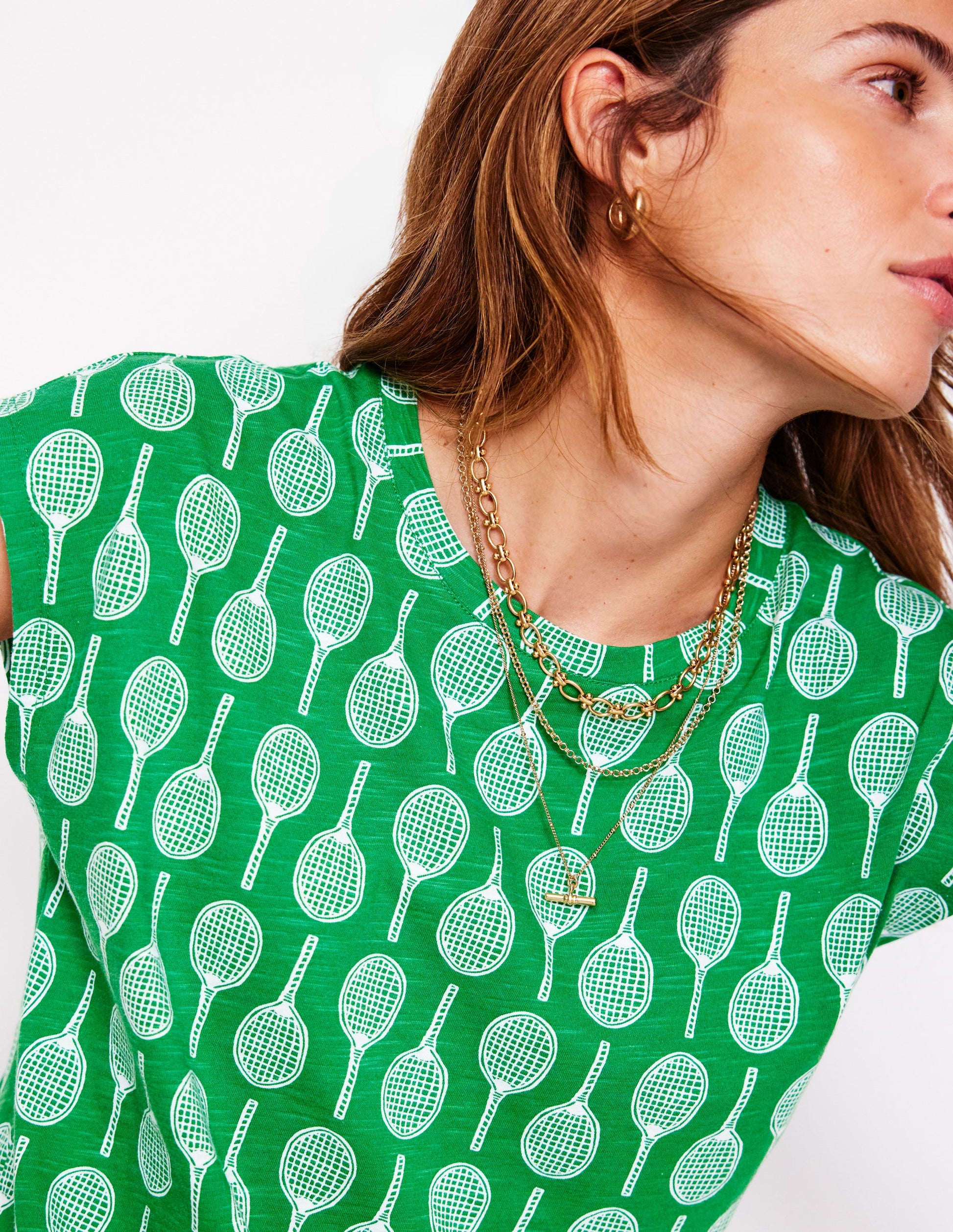 Louisa Slub T-Shirt-Rich Emerald, Tennis-2