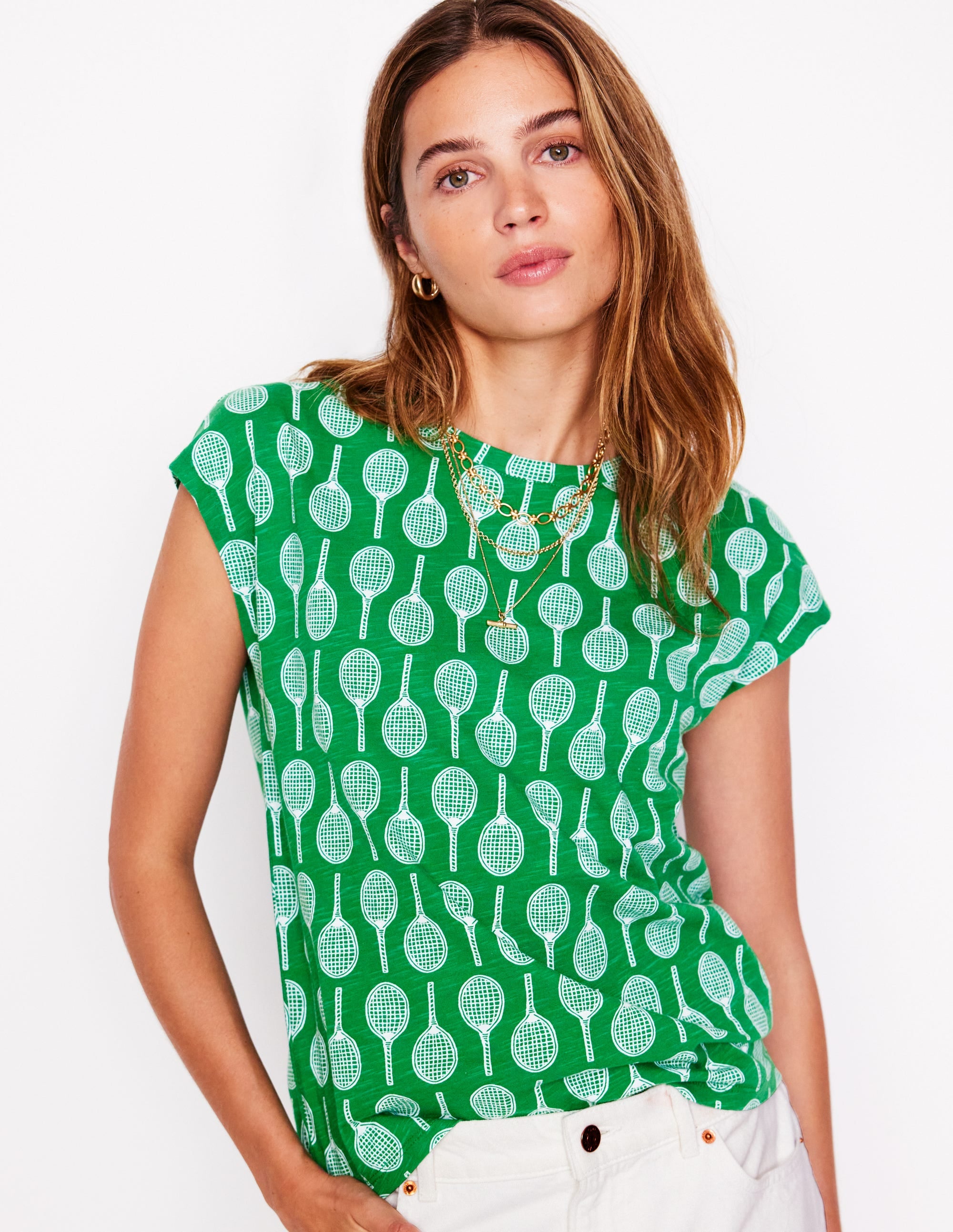 Louisa Cotton Slub T-shirt-Rich Emerald, Tennis - Image 4