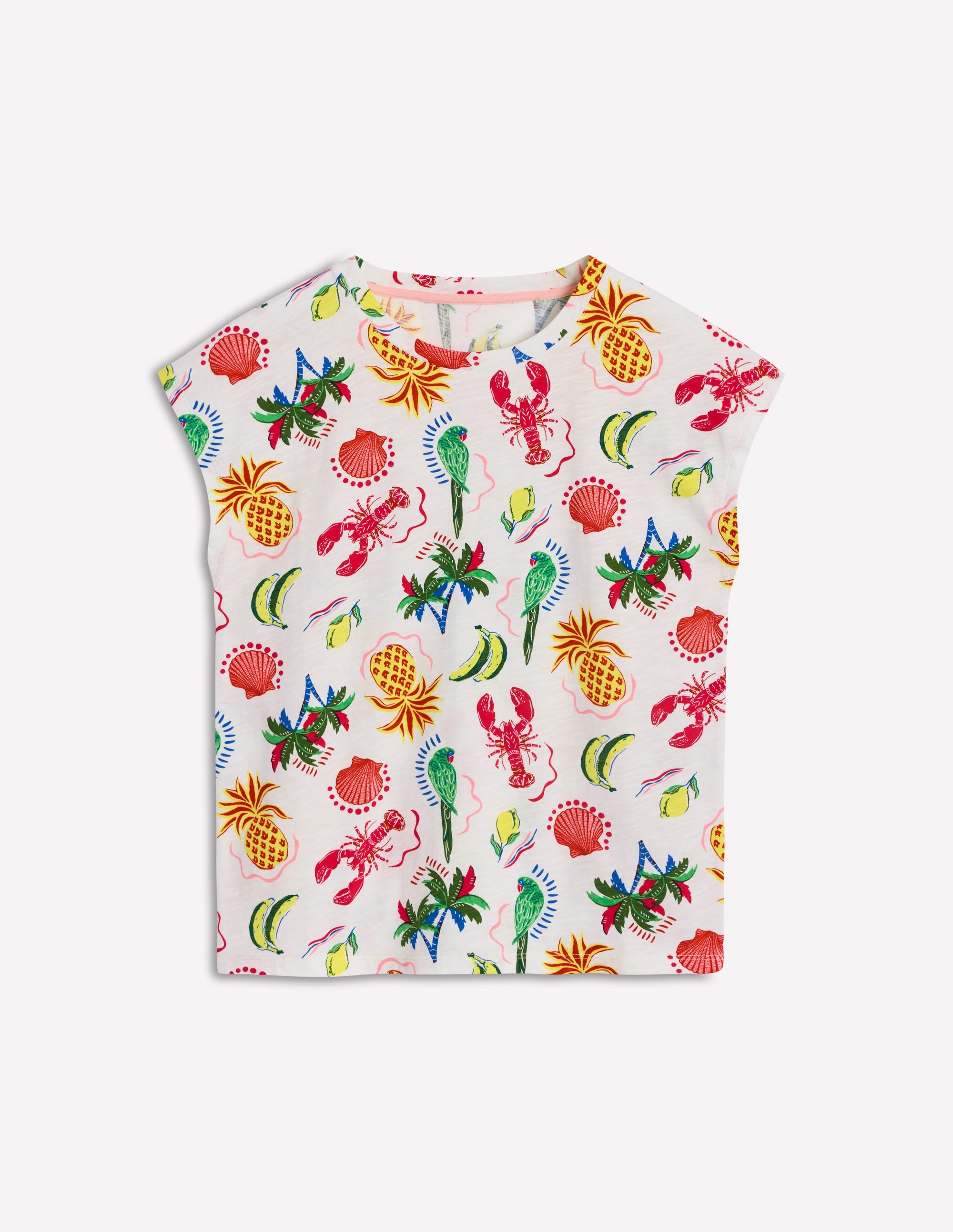 Louisa Slub T-Shirt-Ivory, Tropical Bonanza - Image 5