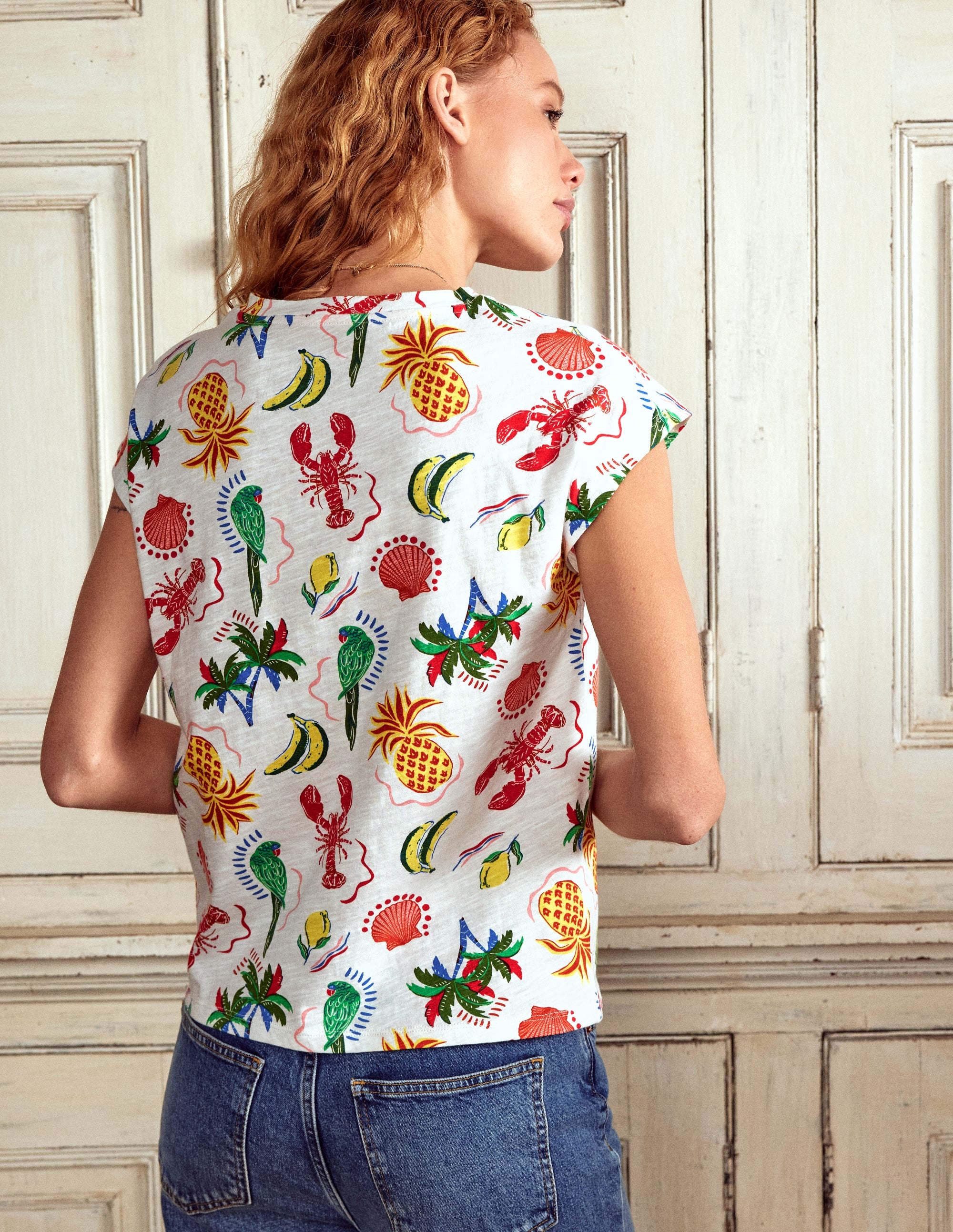 Louisa Slub T-Shirt-Ivory, Tropical Bonanza - Image 3