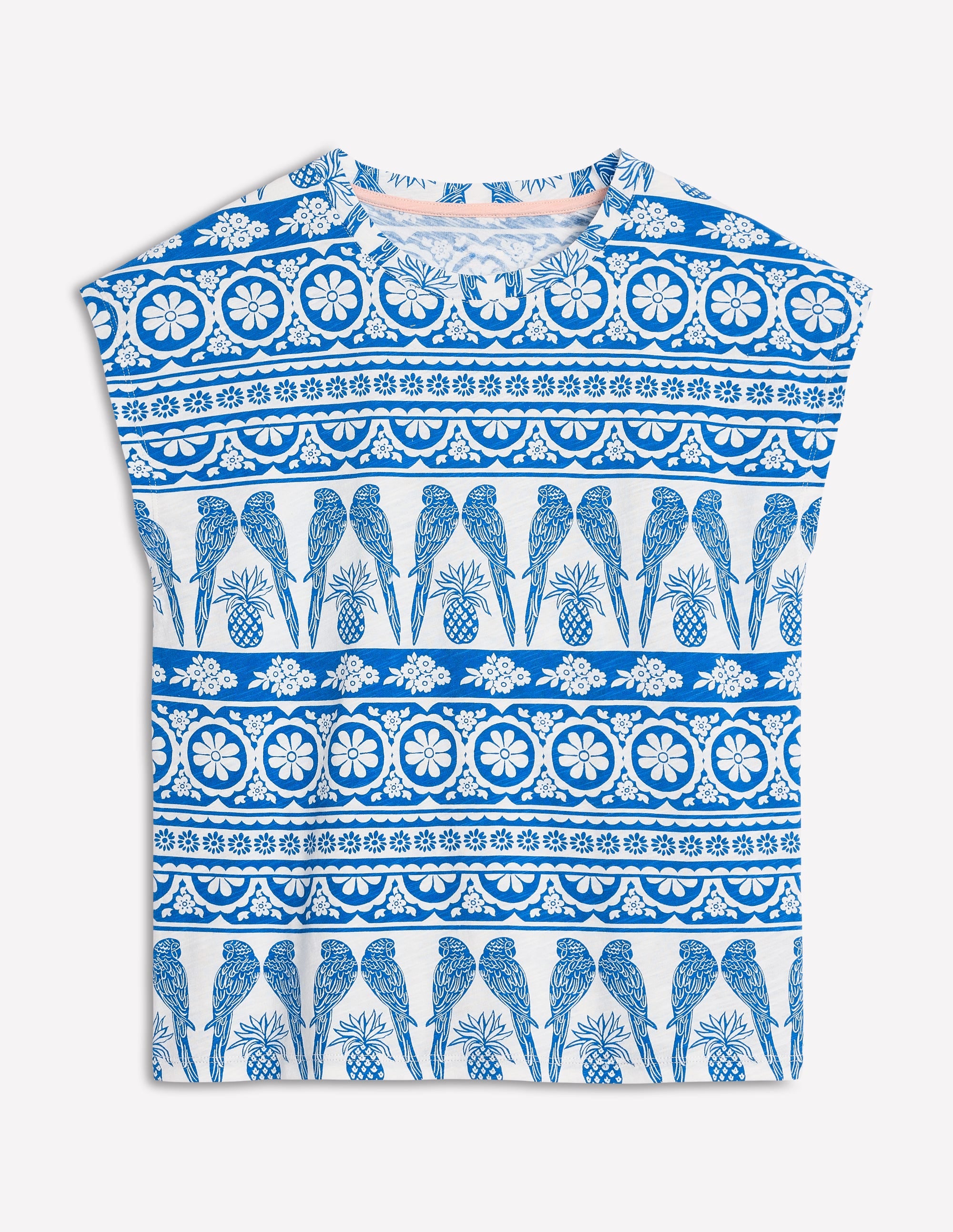 Louisa Slub T-Shirt-Cerulean Blue, Ornate Tropic - Image 5