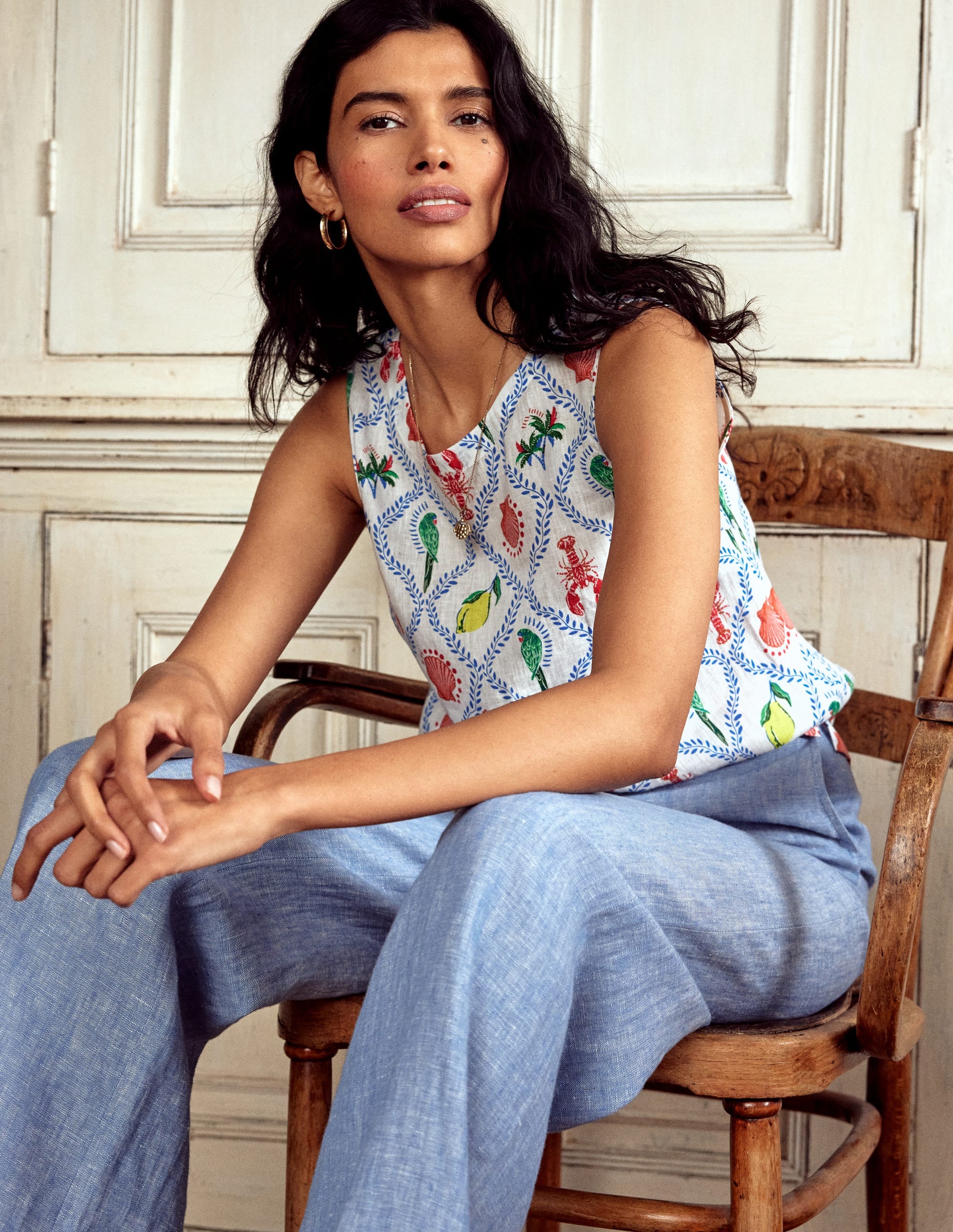 Linen Shell Top-Ivory, Tropical Bonanza - Image 1