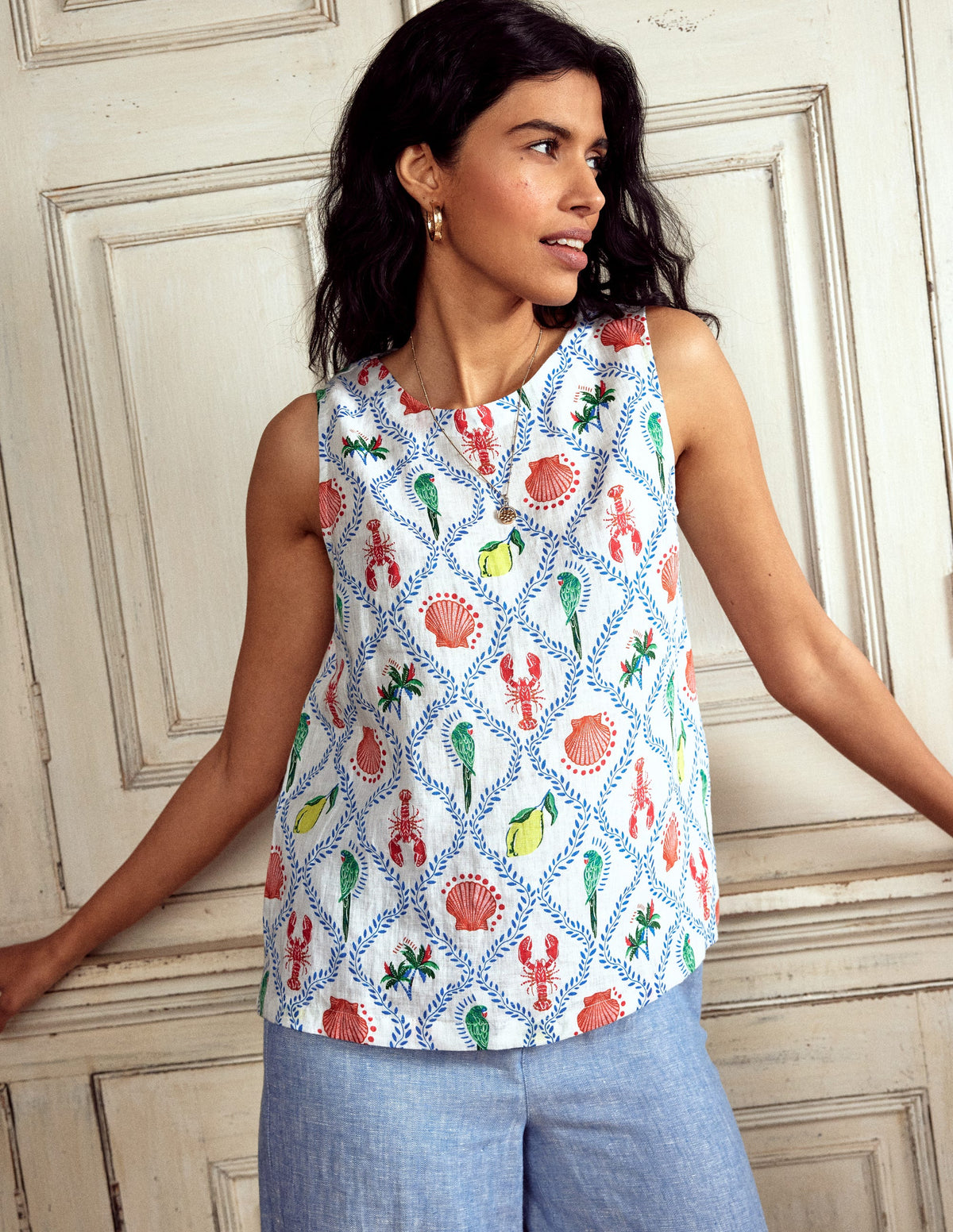 Linen Shell Top-Ivory, Tropical Bonanza - Image 4