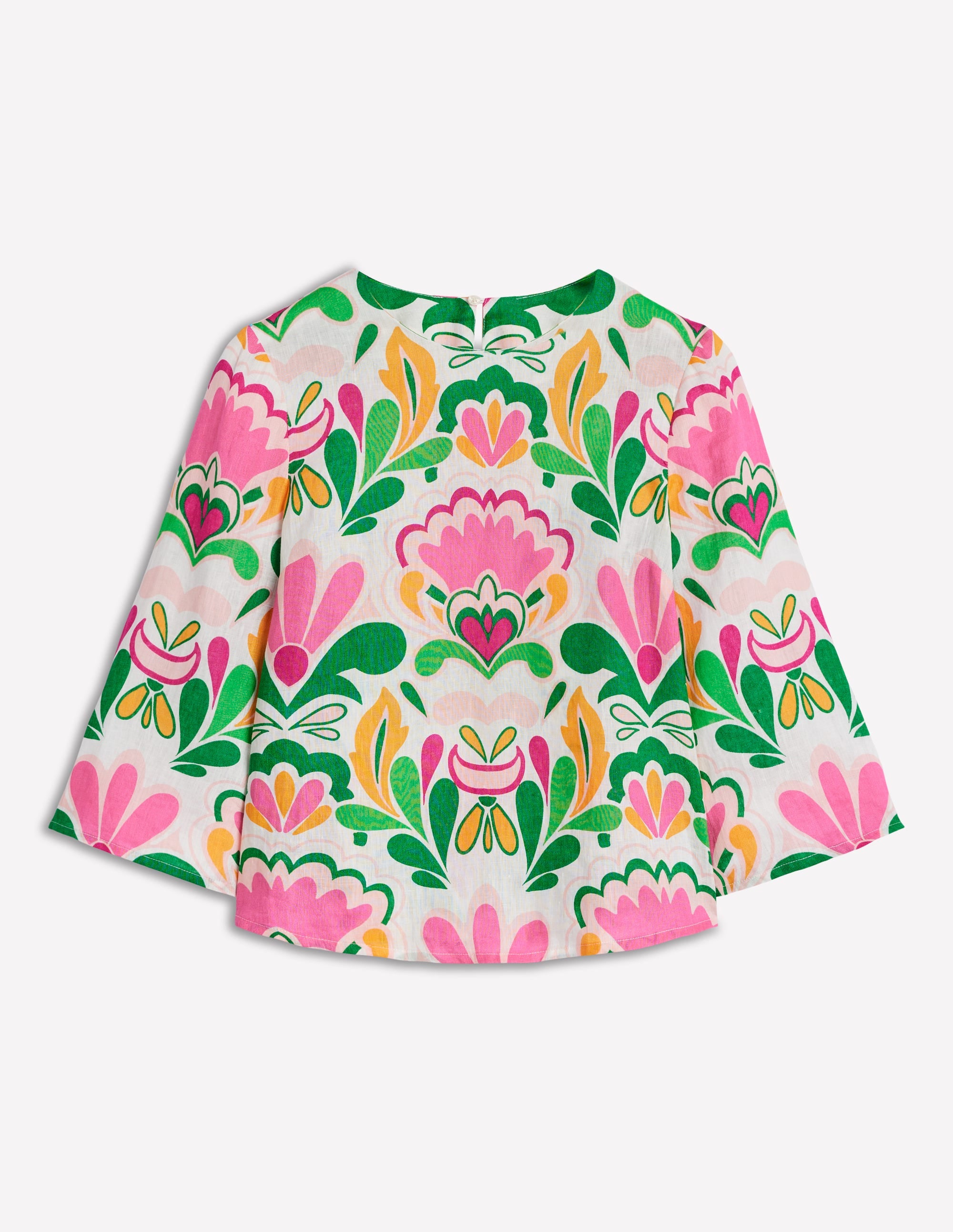 Fluted Sleeve Linen Top-Multi, Freesia Stamp - Image 6
