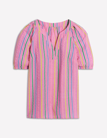 Brooke Cotton Top-Neon Pink Seersucker Stripe-7