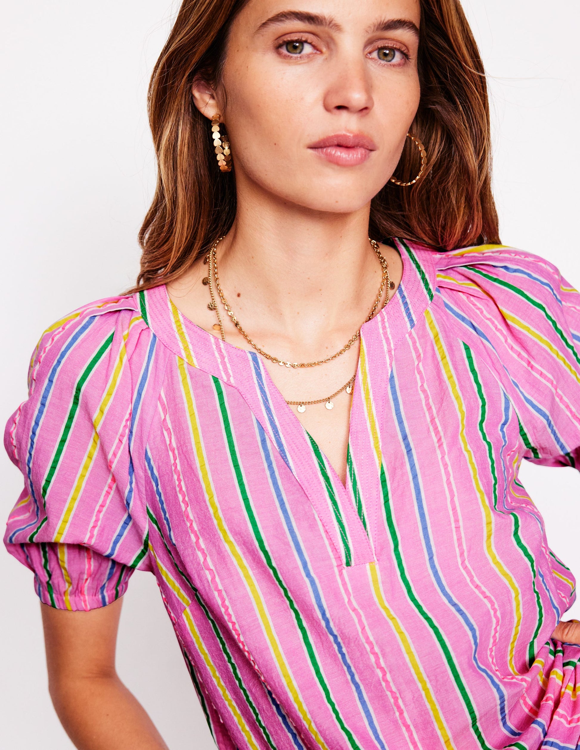 Brooke Cotton Top-Neon Pink Seersucker Stripe-3