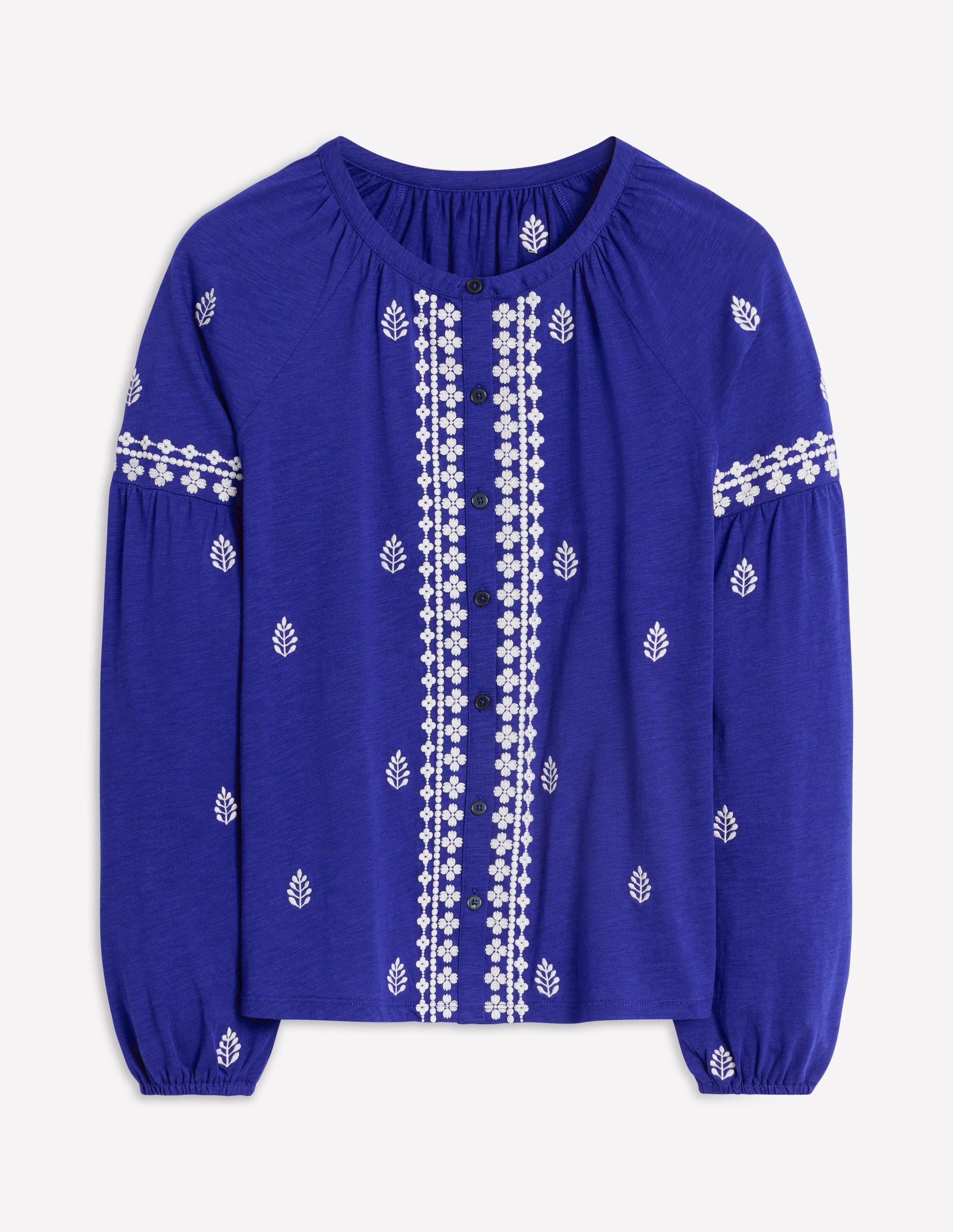 Embroidered Seam Sleeve Shirt-Bright Blue - Image 5