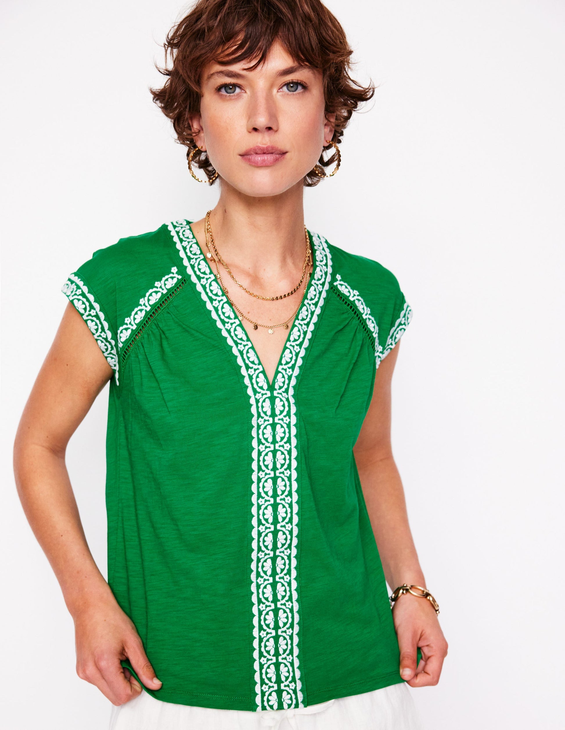 Hazel Cotton Embroidered Top-Rich Emerald-1