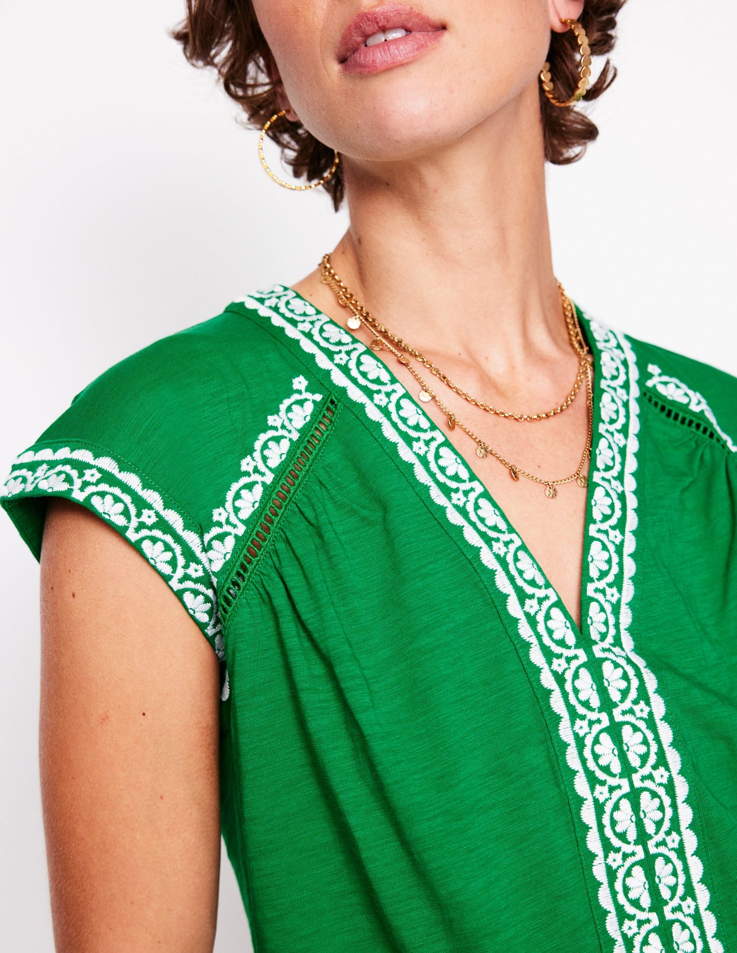 Hazel Cotton Embroidered Top-Rich Emerald