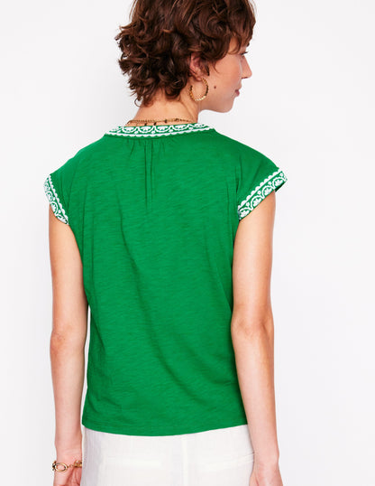 Hazel Cotton Embroidered Top-Rich Emerald-3